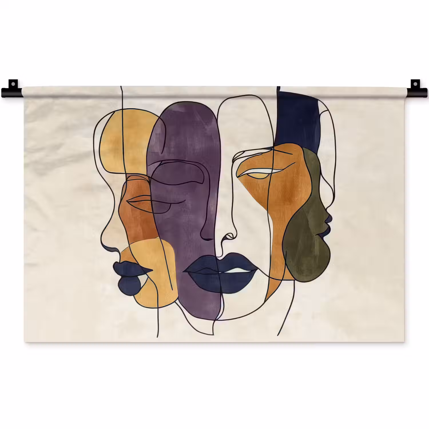 Abstract - Overlappende gezichten - Paars - Donkergroen Wandkleed katoen klein -zz3d