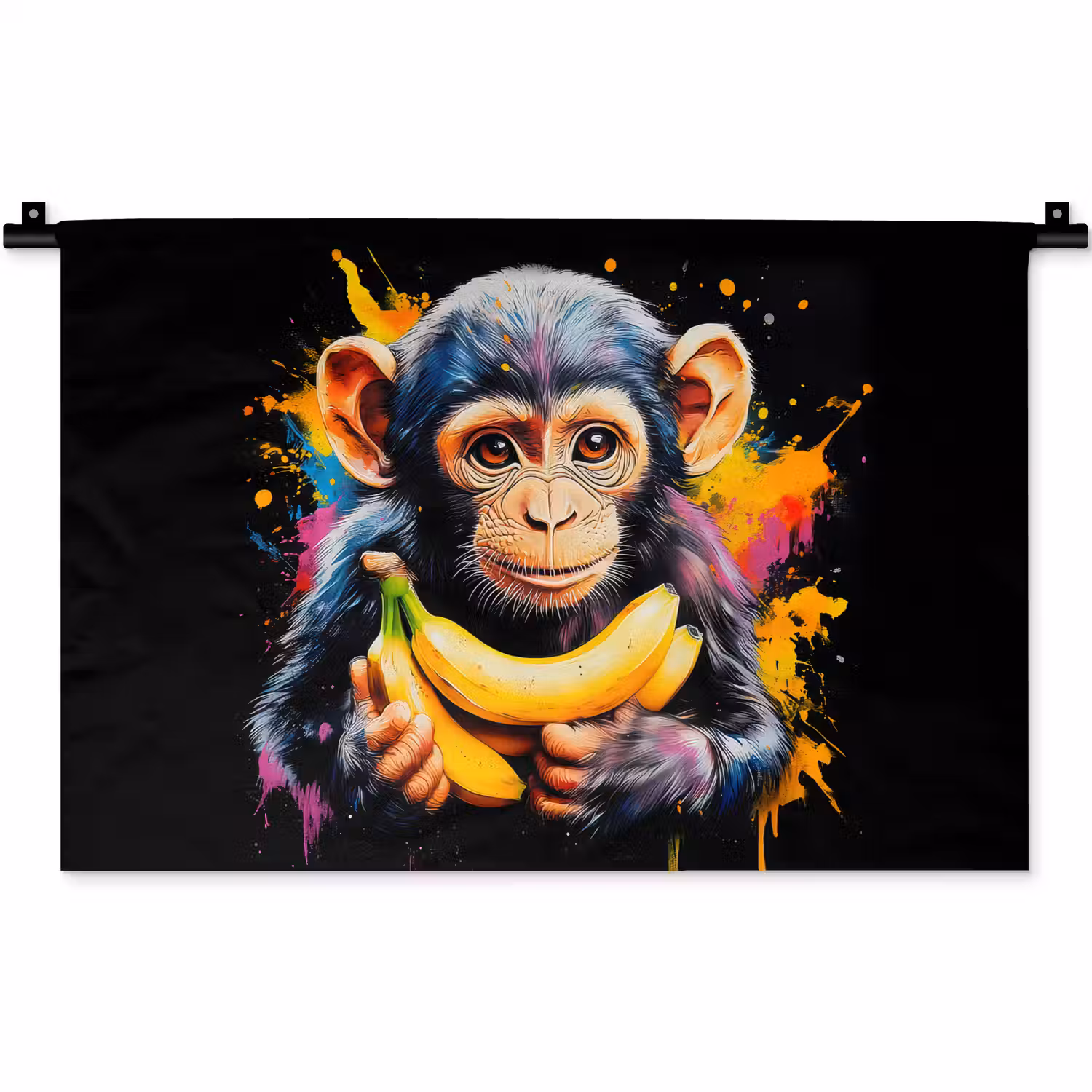 Aap - Graffiti - Kleurrijk - Bananen - Modern Wandkleed katoen klein -zz3d