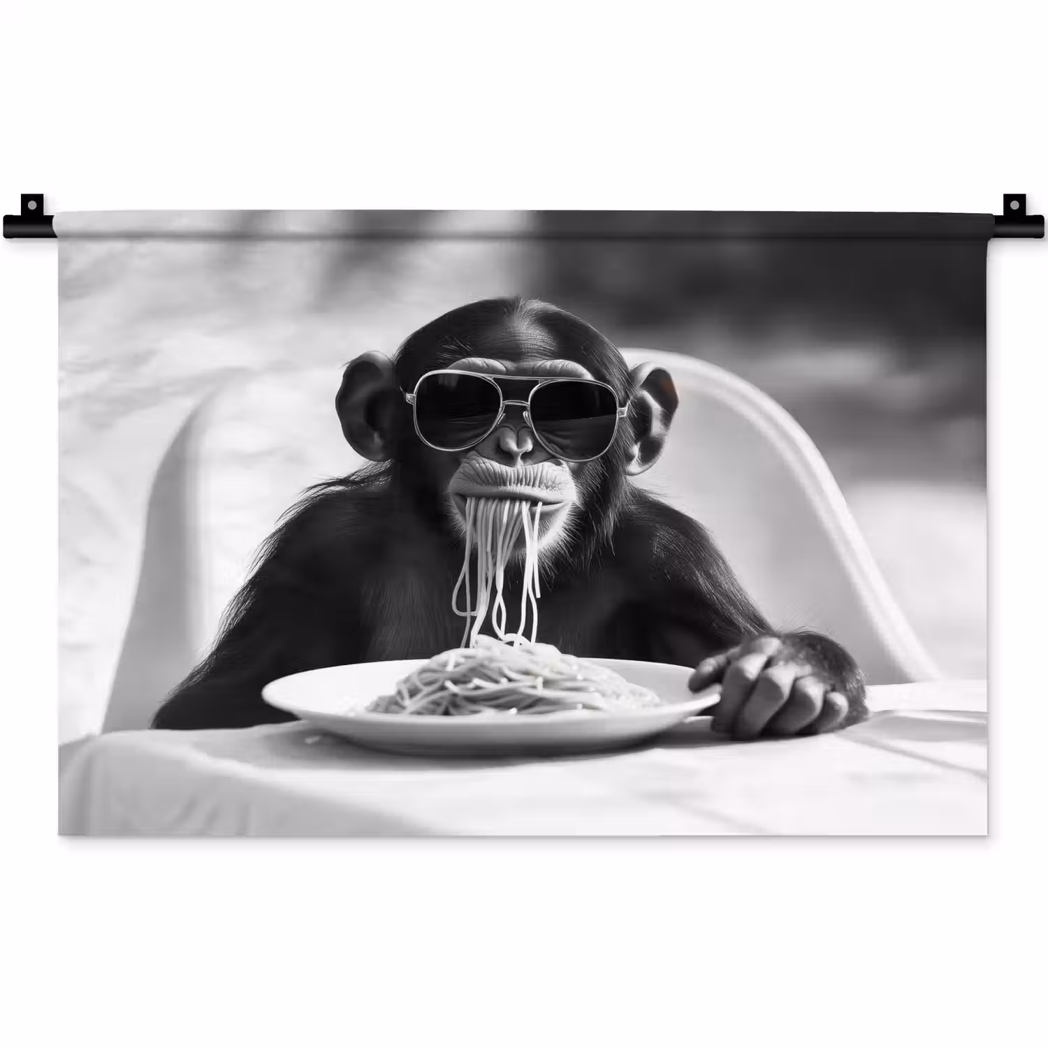 Aap - Spaghetti - Zonnebril - Zwart wit - Cool - Dier Wandkleed katoen klein -zz3d