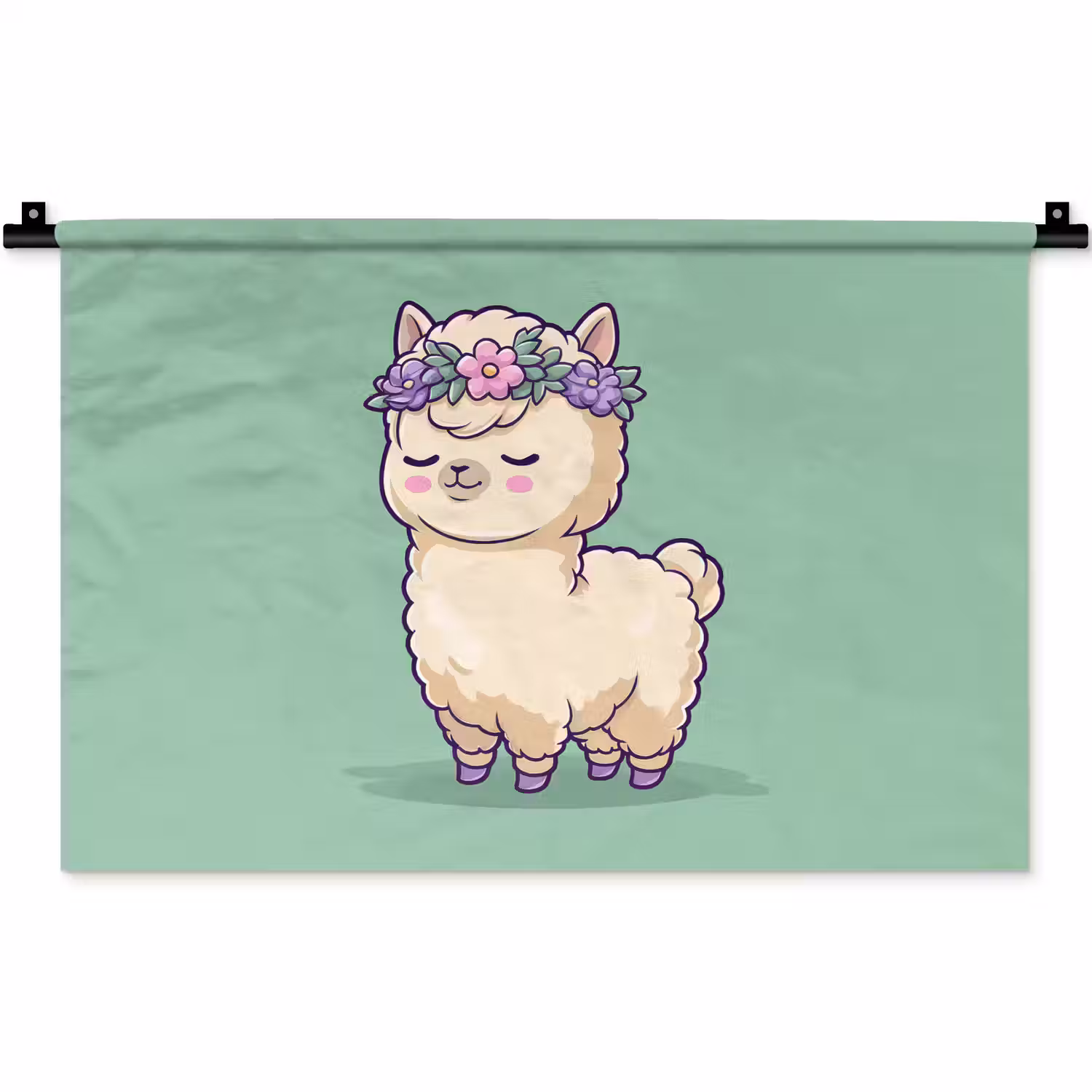 Alpaca - Groen - Bloemendiadeem Wandkleed katoen klein -zz3d