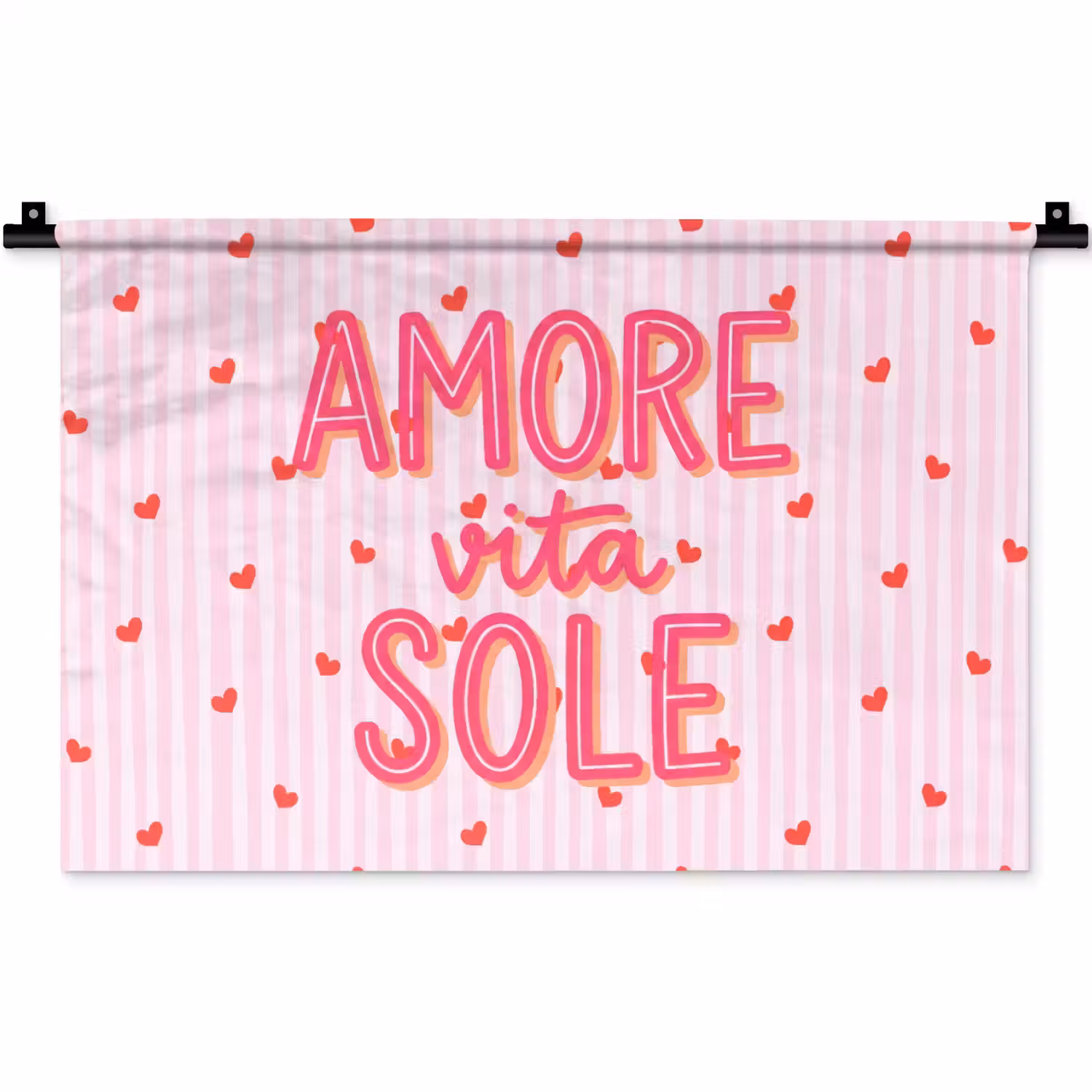 Amore vita sole - Roze - Hartjes Wandkleed katoen klein -zz3d
