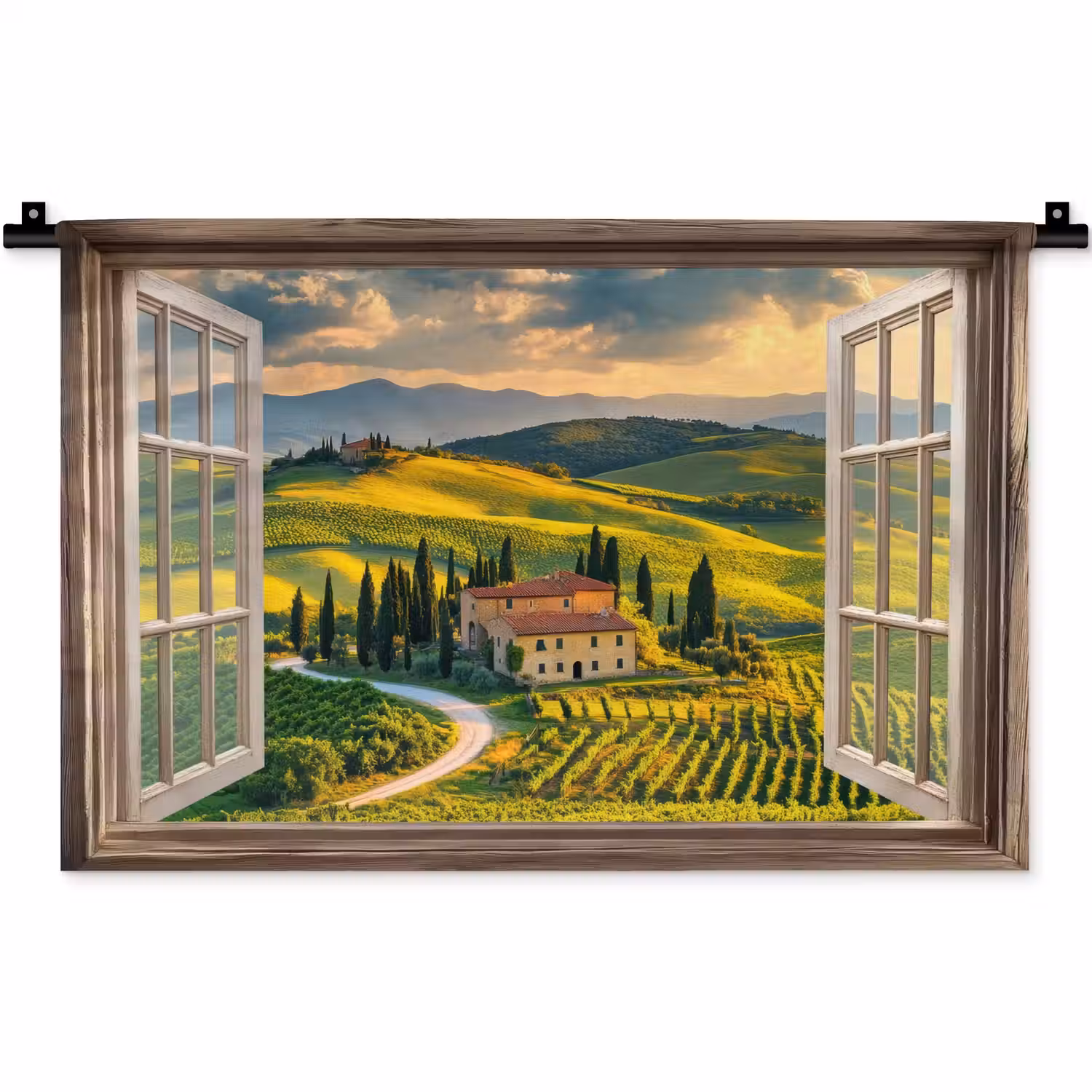 Doorkijk - Toscane - Uitzicht - Landschap - Zomer Wandkleed katoen klein -zz3d