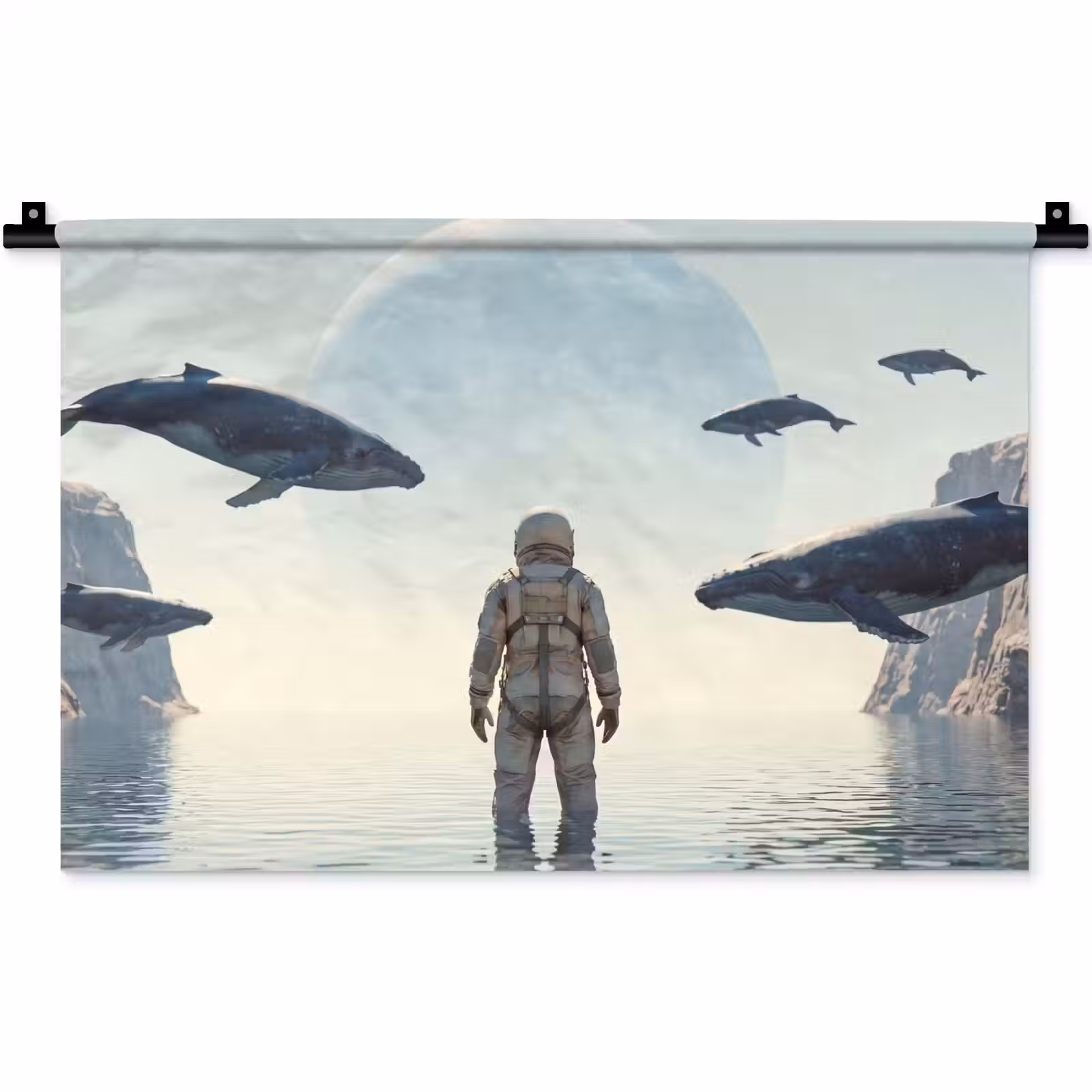 Wandteppich - Astronaut – Wal – Fantasie - Ruimtevaarder - Walvis - Fantasie Wandkleed katoen klein