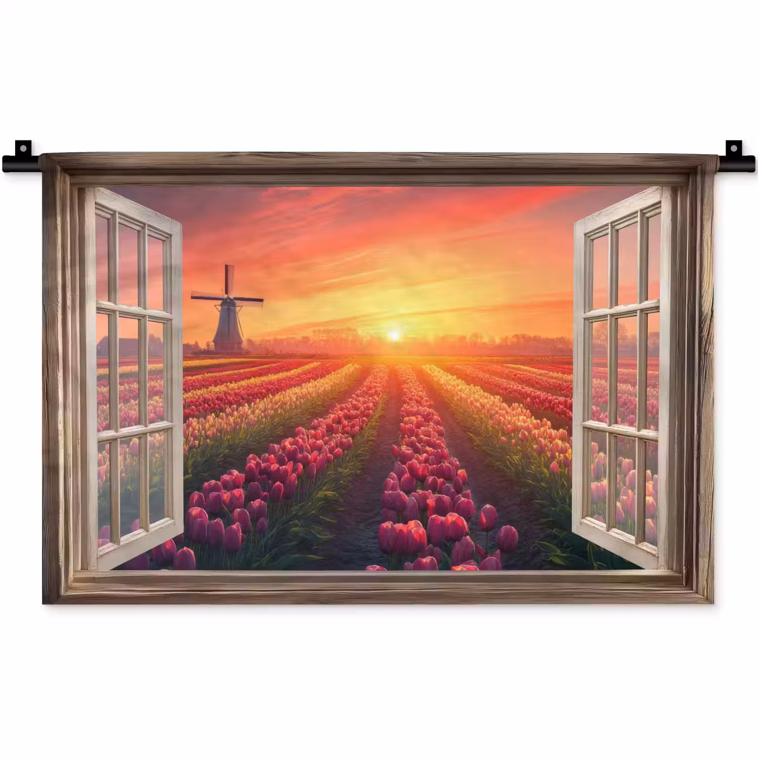 Doorkijk - Tulpen - Zonsondergang - Bloemen - Kleurrijk Wandkleed katoen klein -zz3d
