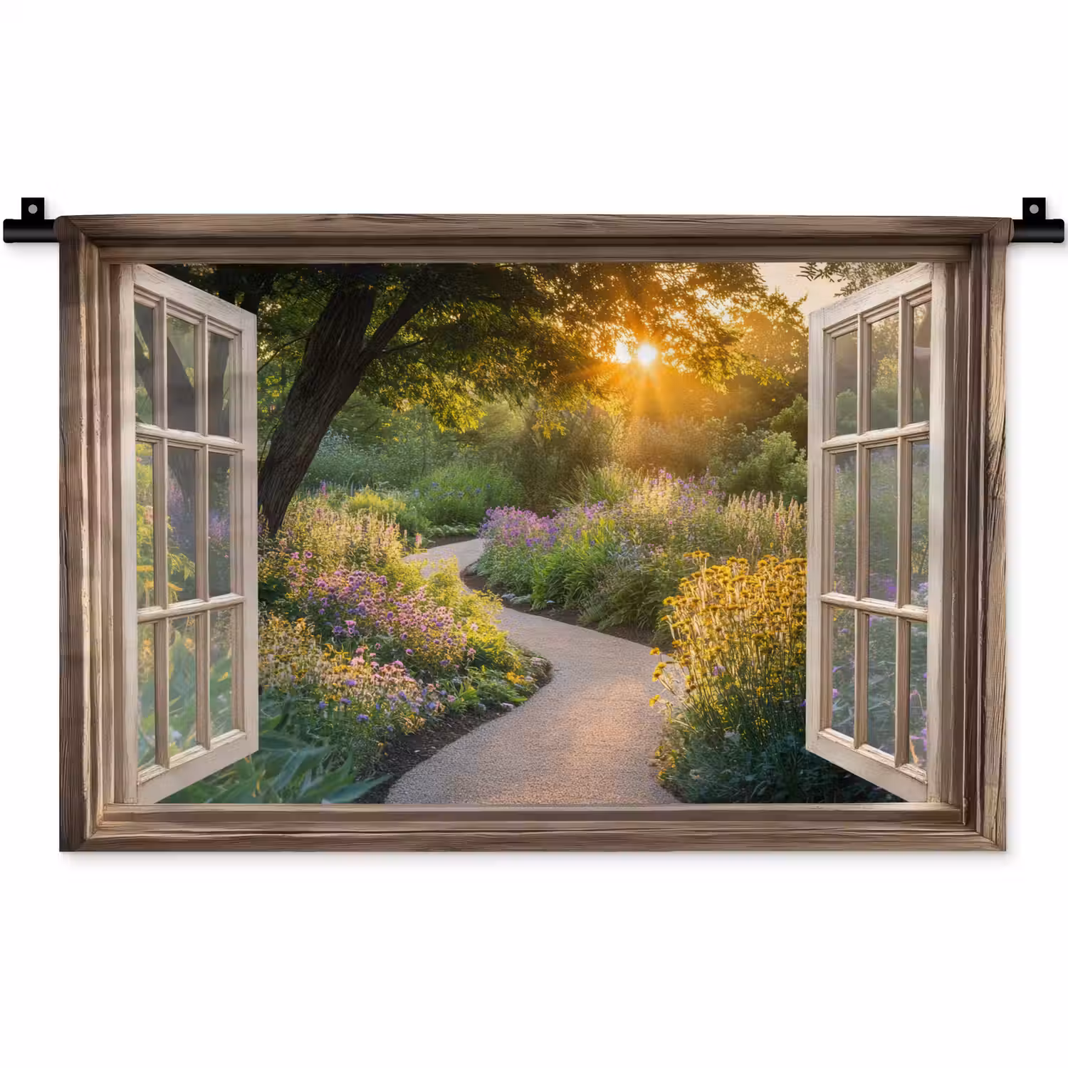 Doorkijk - Bloemen - Natuur - Zon - Pad Wandkleed katoen klein -zz3d