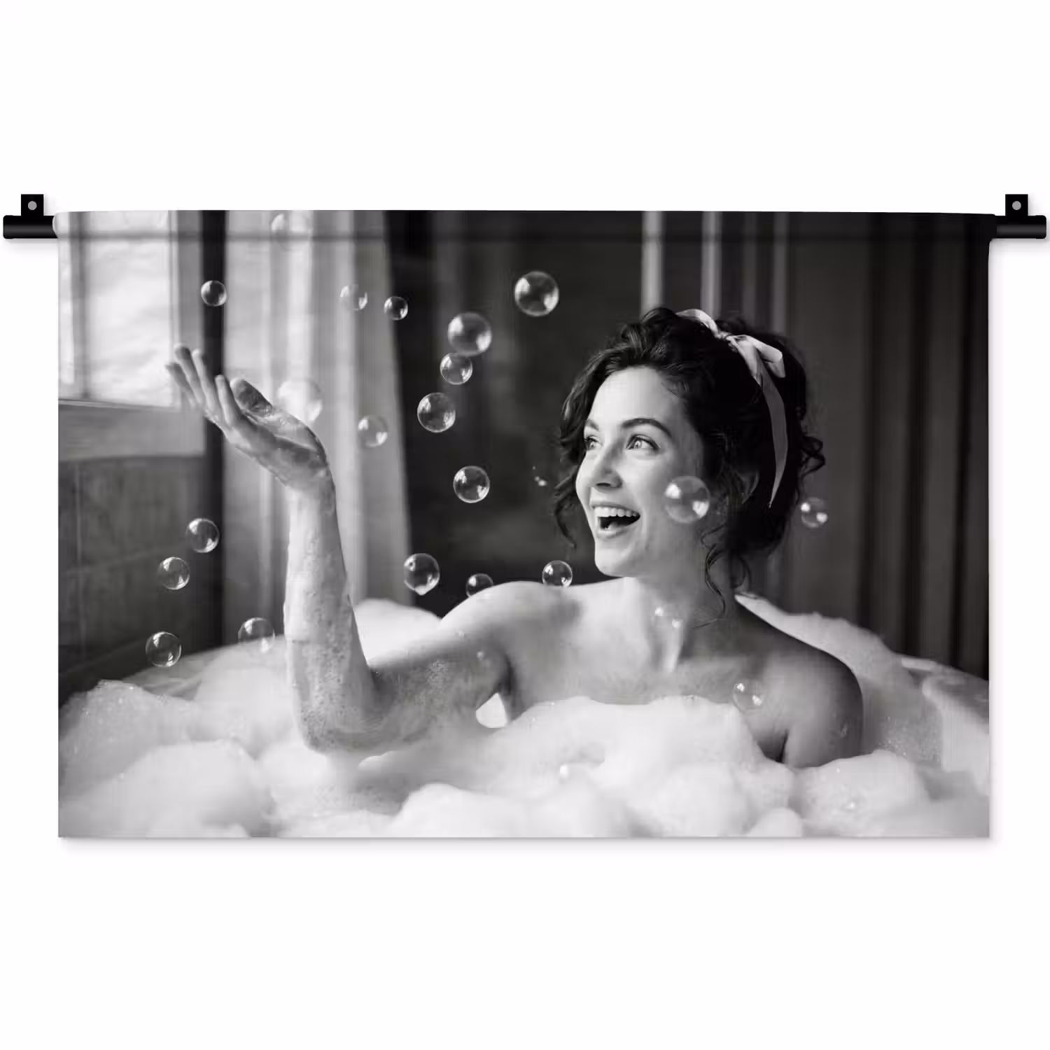 Bad - Bubbels - Zwart - Wit Wandkleed katoen klein -zz3d