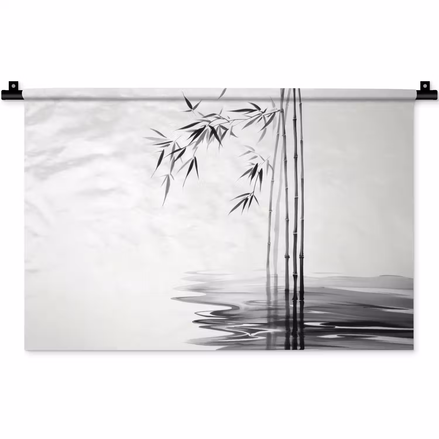 Bamboestammen - Water - Minimalistisch - Wit Wandkleed katoen klein -zz3d