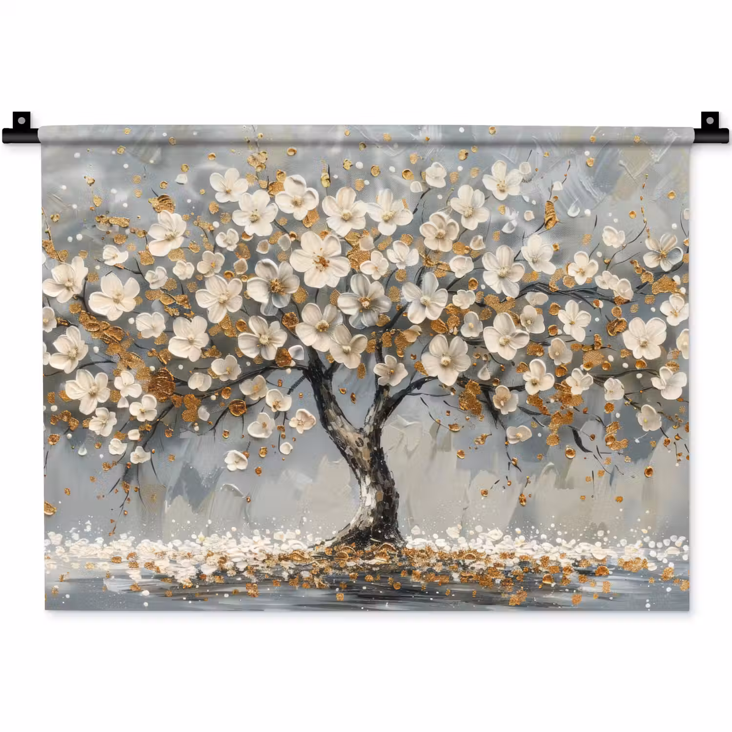 Boom - Bloemen - Wit - Natuur - Kunst Wandkleed katoen klein -zz3d
