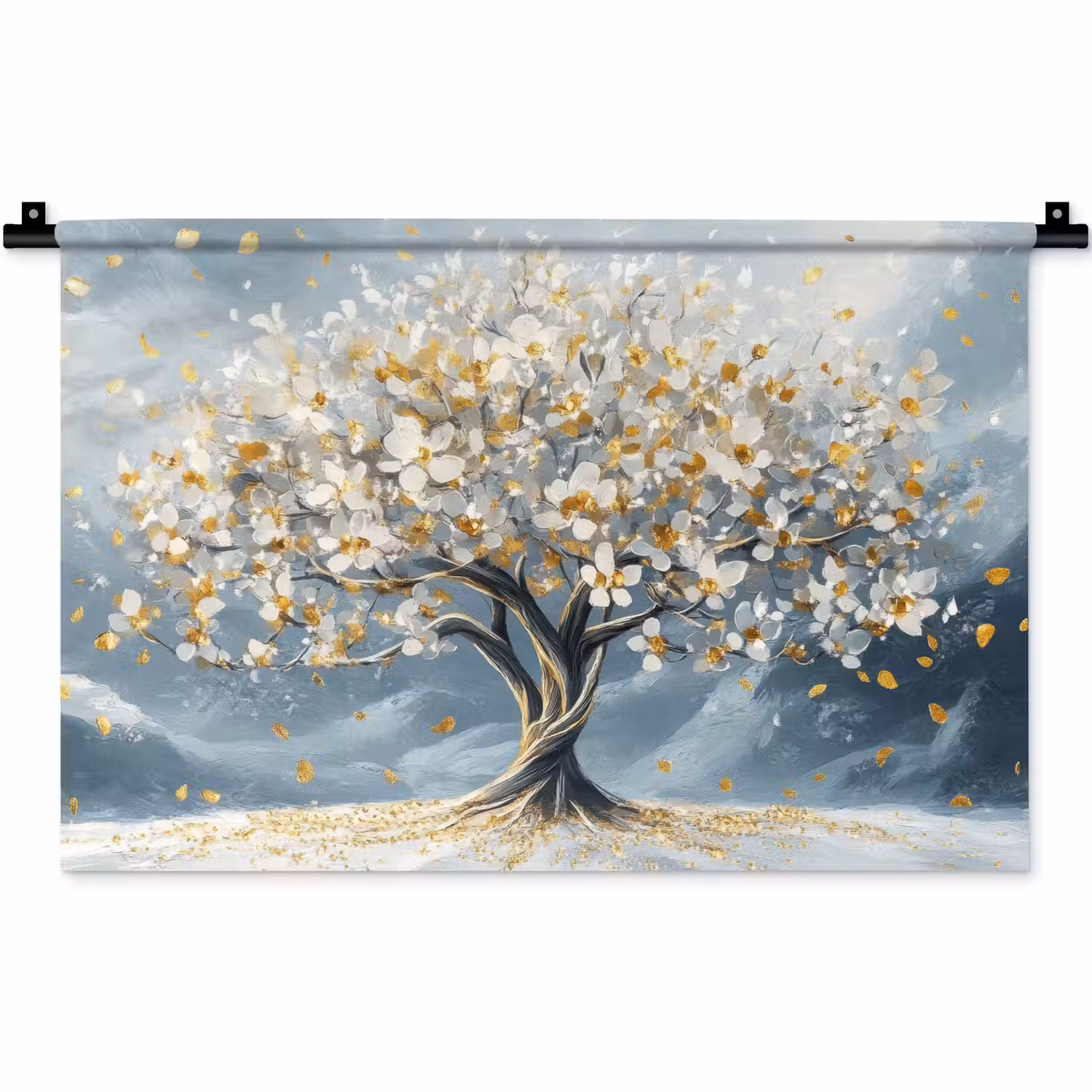 Boom - Winter - Levensboom - Modern - Goud Wandkleed katoen klein -zz3d