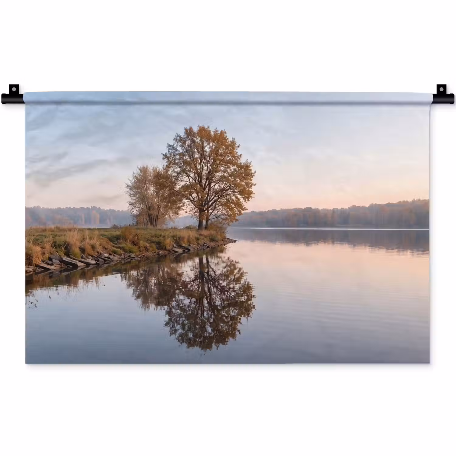 Bomen - Reflectie - Water - Zonsopgang - Serene Wandkleed katoen klein -zz3d