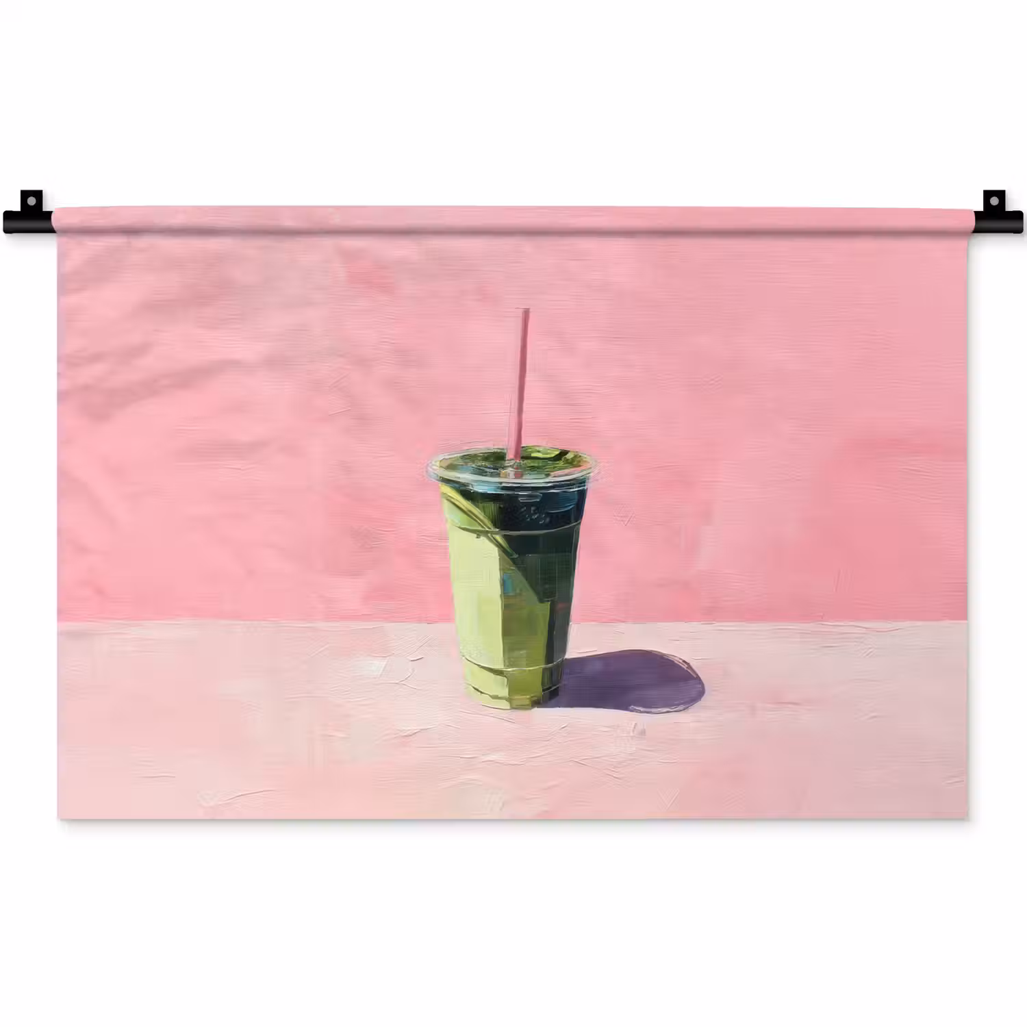Beker - Rietje - Minimalistisch - Groen Wandkleed katoen klein -zz3d
