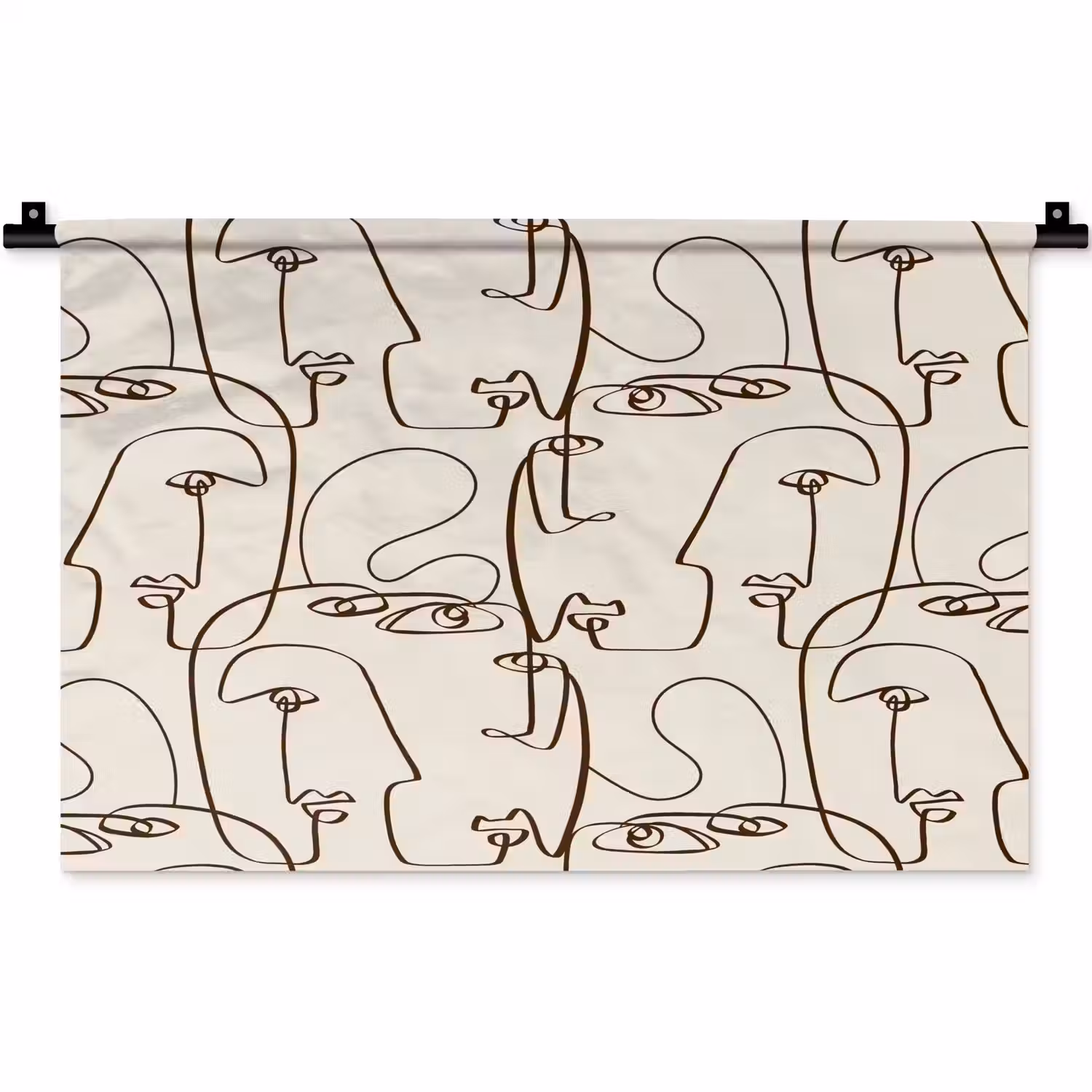 Beige - Gezicht - Lijnen - Bruin Wandkleed katoen klein 269 -zz3d