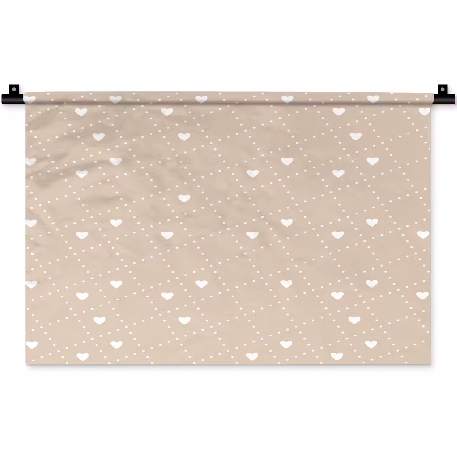 Beige - Wit - Hartjes - Patroon Wandkleed katoen klein 269 -zz3d