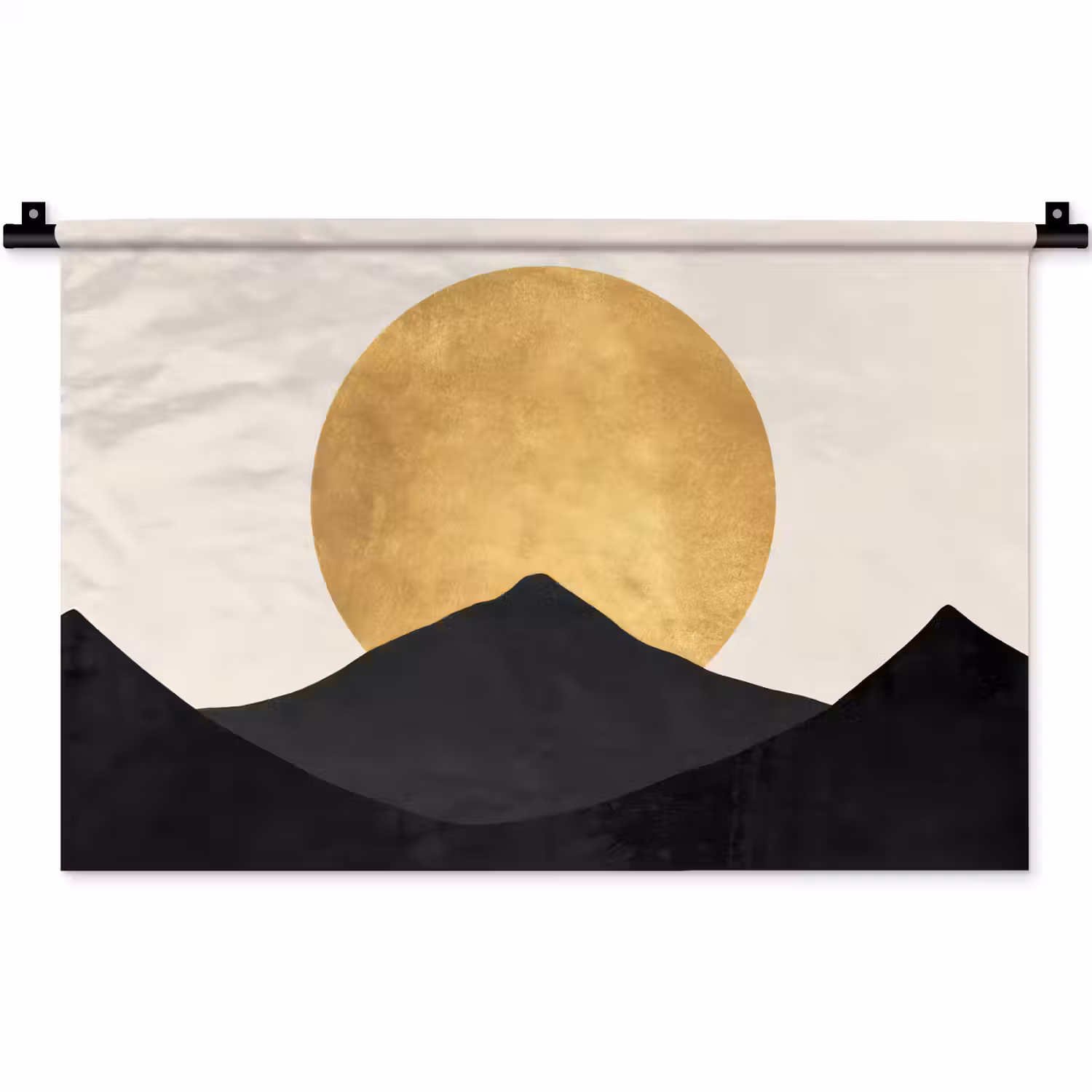 Bergsilhouetten - Gouden cirkel - Beige Wandkleed katoen klein -zz3d