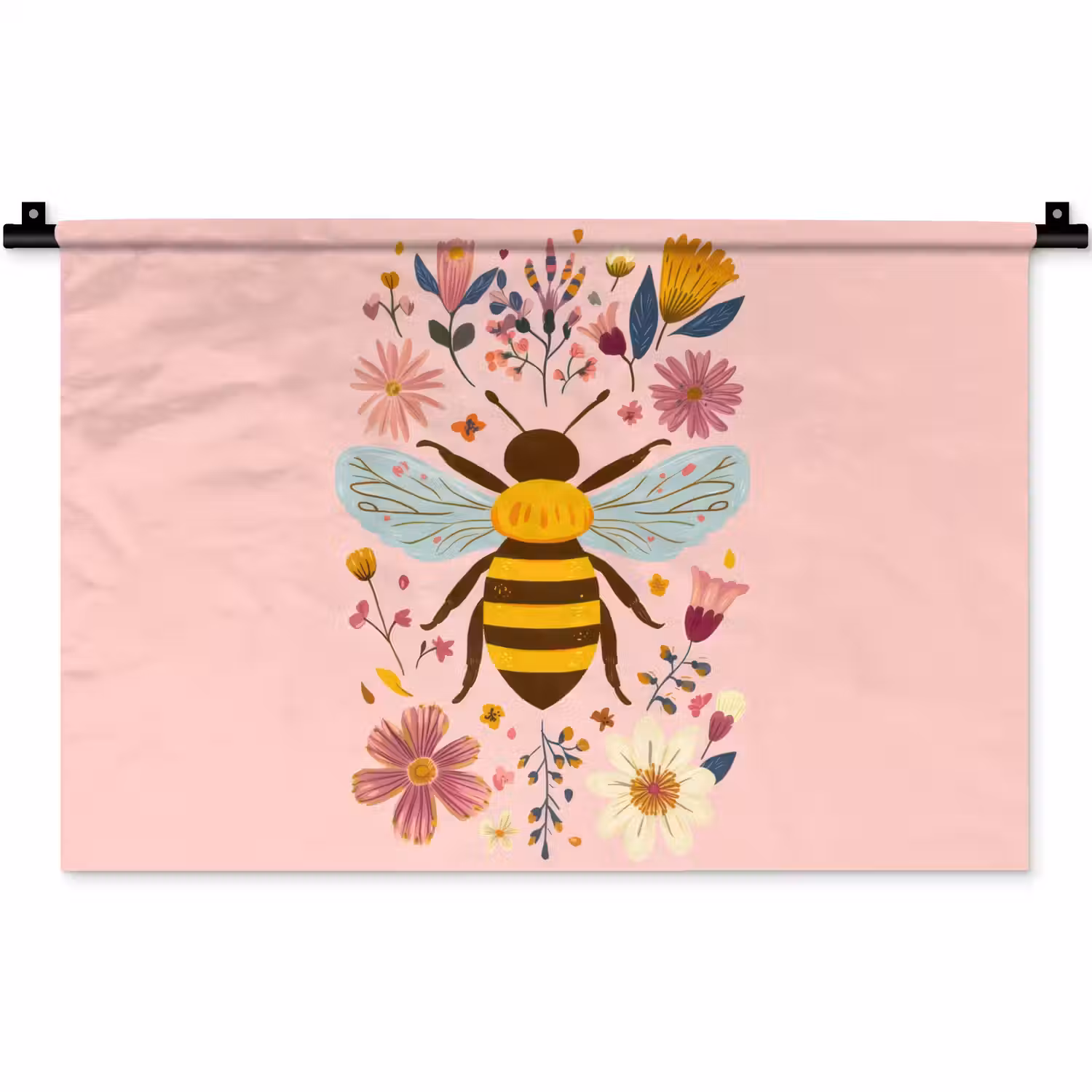 Bij - Geel - Bloemen - Kleurrijk Wandkleed katoen klein -zz3d