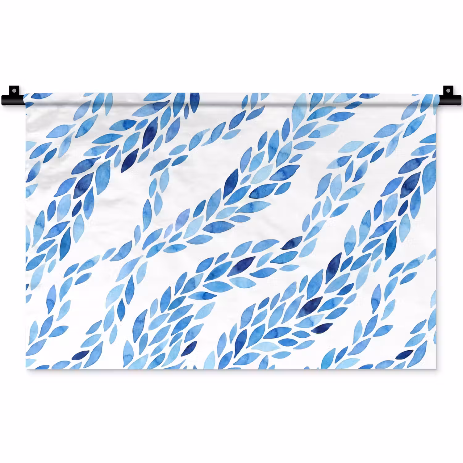 Bladeren - Aquarel - Patroon - Modern - Blauw Wandkleed katoen klein -zz3d