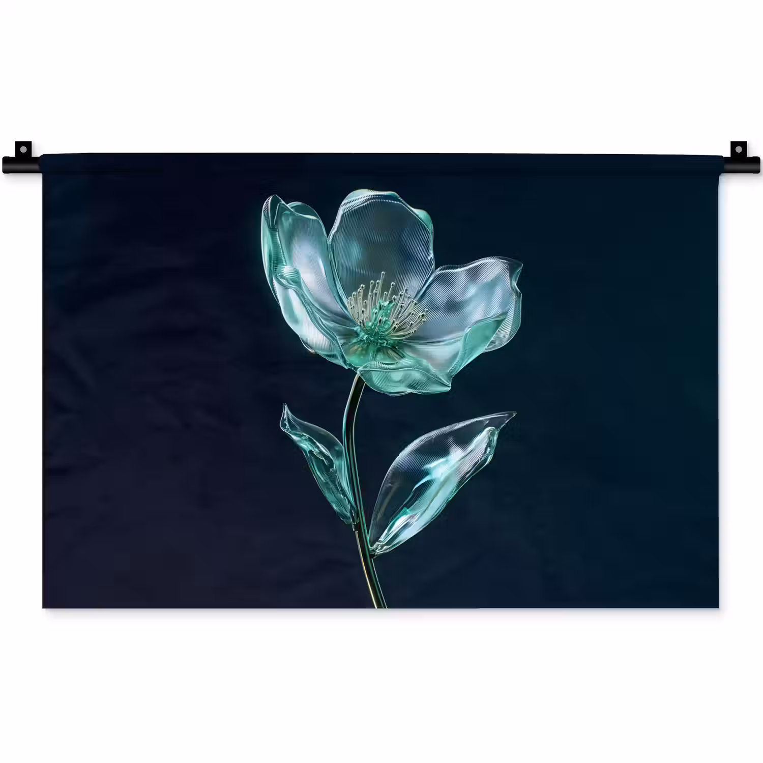 Bladeren - Bloem - Glazen - Donkerblauw Wandkleed katoen klein -zz3d