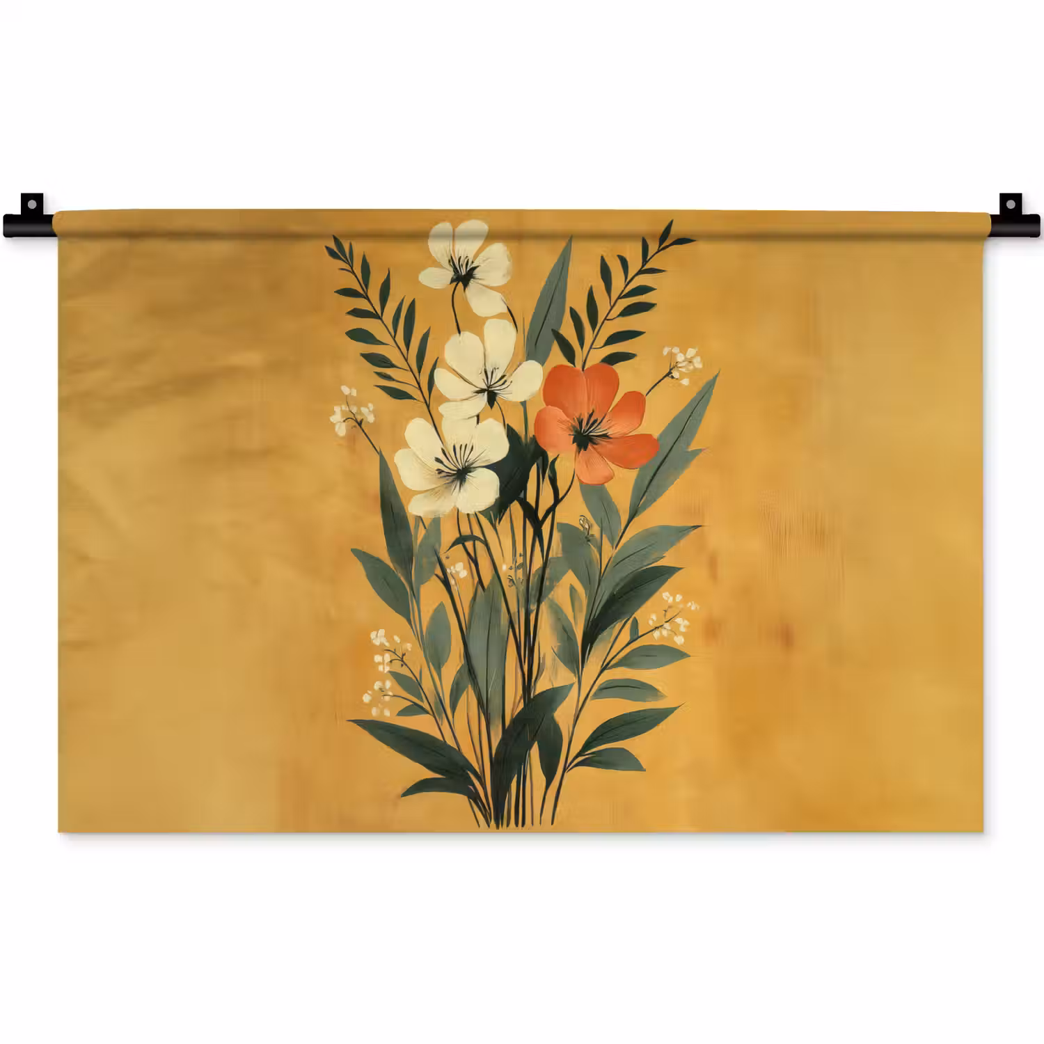 Bladeren - Boeket - Bloemen - Geel Wandkleed katoen klein -zz3d