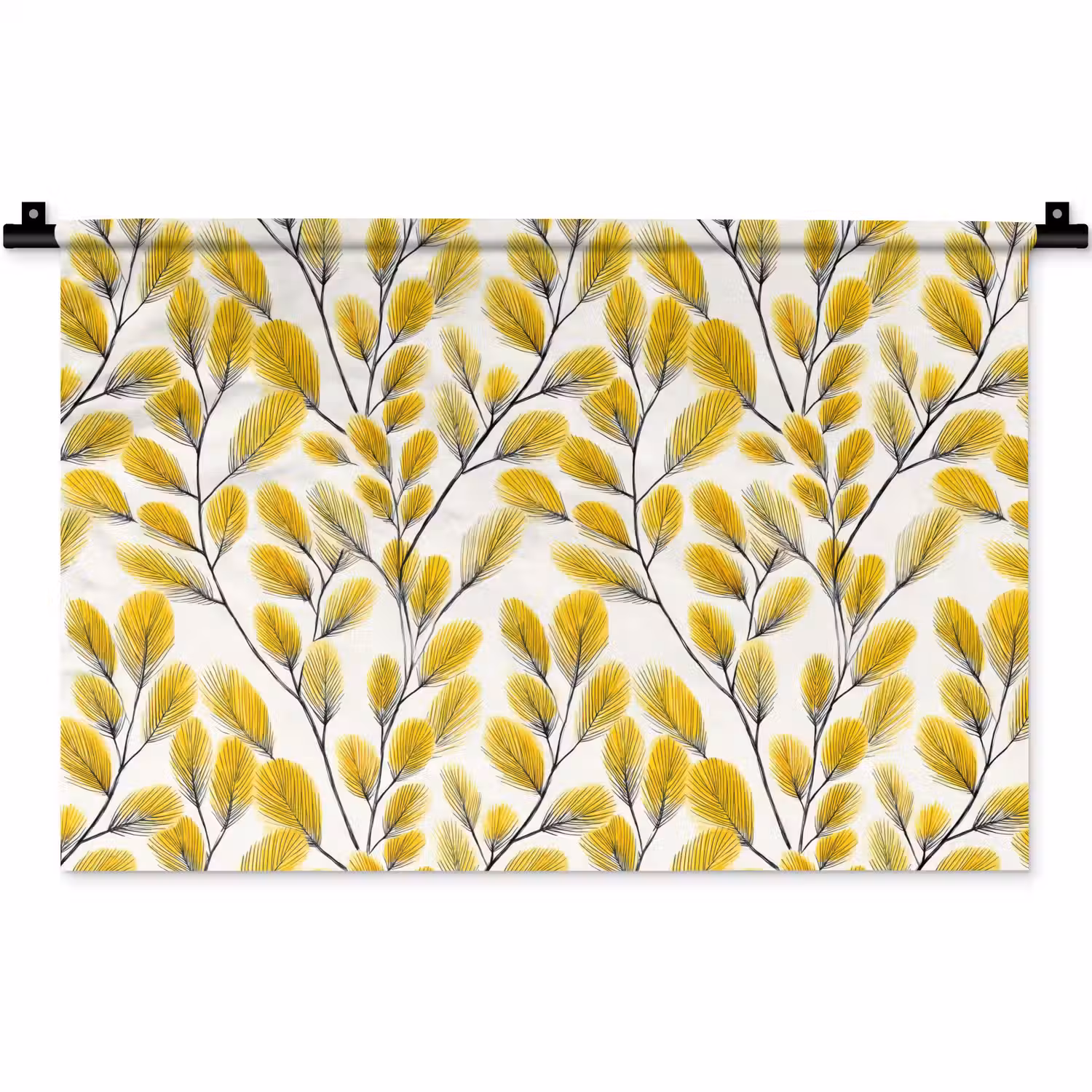 Bladeren - Botanisch - Elegant - Geel - Zwart Wandkleed katoen klein 269 -zz3d