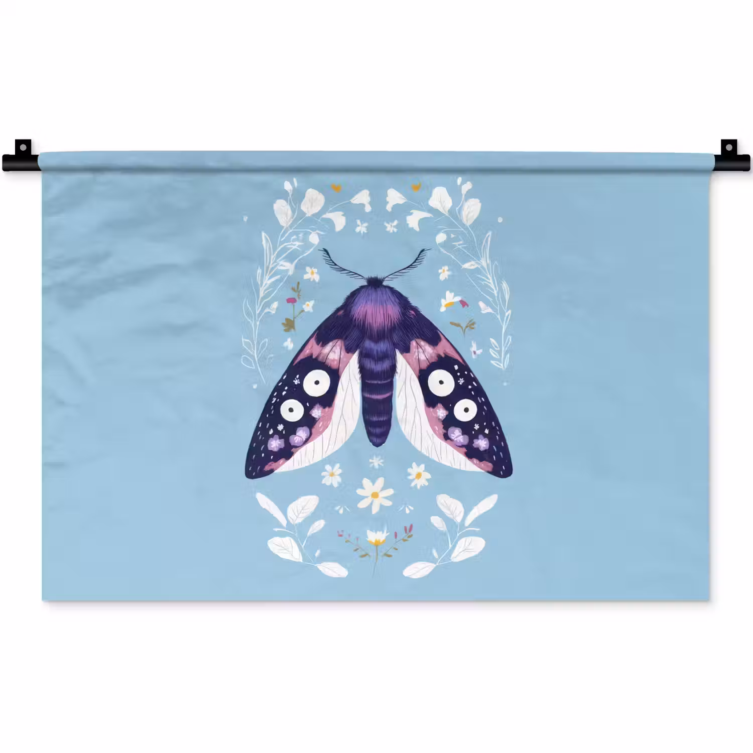 Bladeren - Wit - Vlinder - Insect Wandkleed katoen klein -zz3d