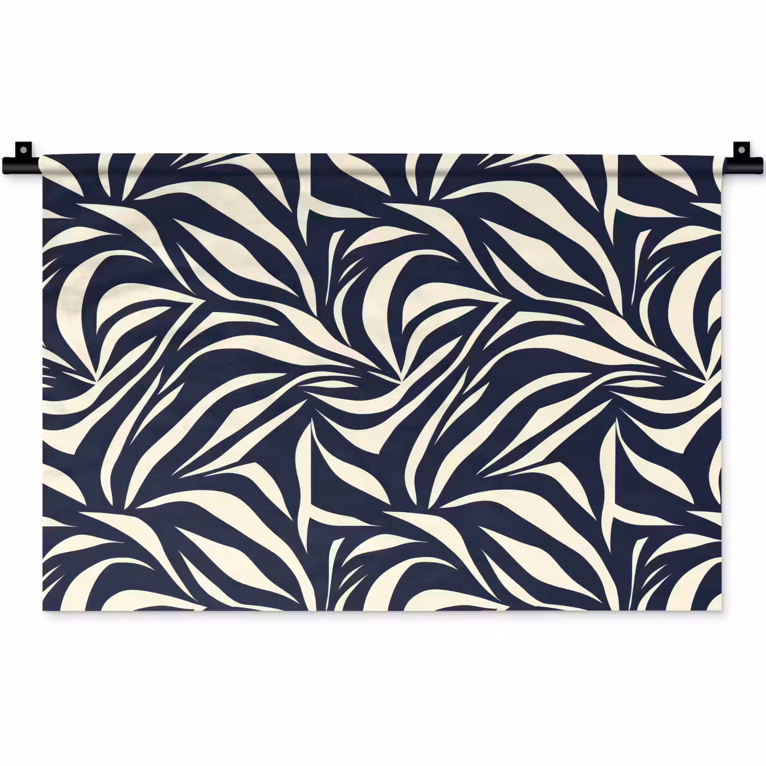 Bladvormen - Blauw - Patroon - Wit Wandkleed katoen klein 269 -zz3d