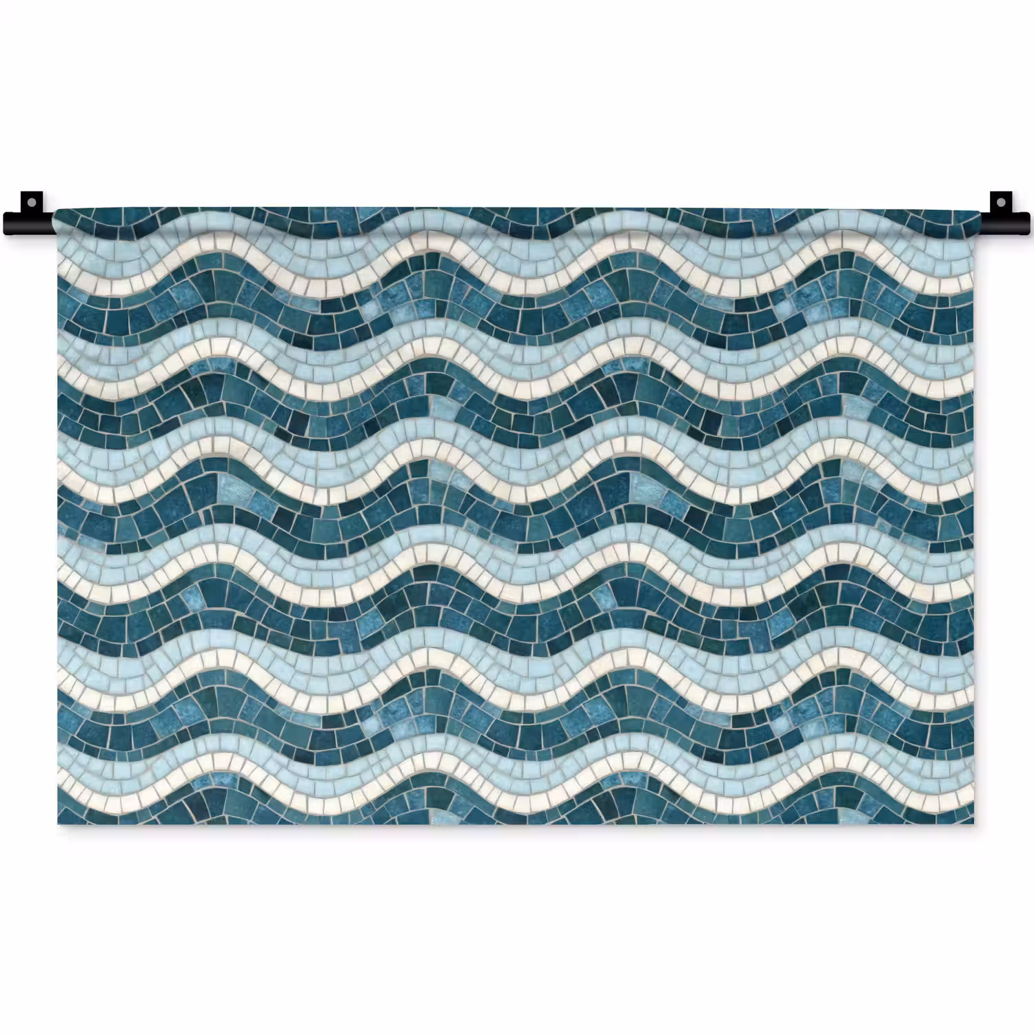 Blauw - Wit - Mozaïek - Golvend Wandkleed katoen klein 269 -zz3d