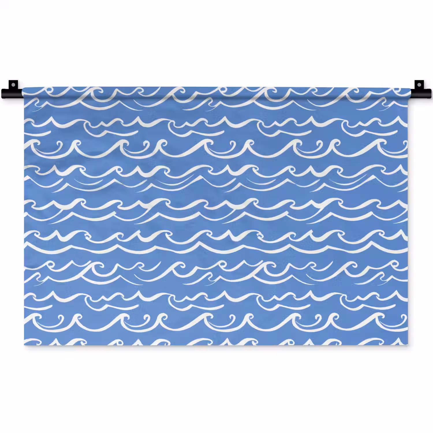 Blauw - Wit - Simpel - Getekend - Golven Wandkleed katoen klein 269 -zz3d