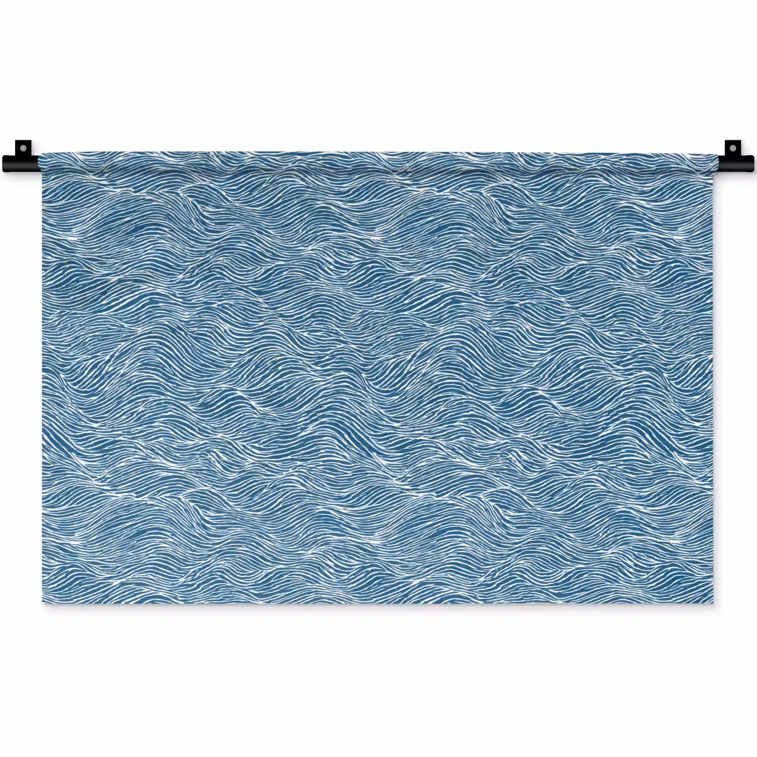 Blauw - Wit - Golven - Getekend - Textuur Wandkleed katoen klein 269 -zz3d
