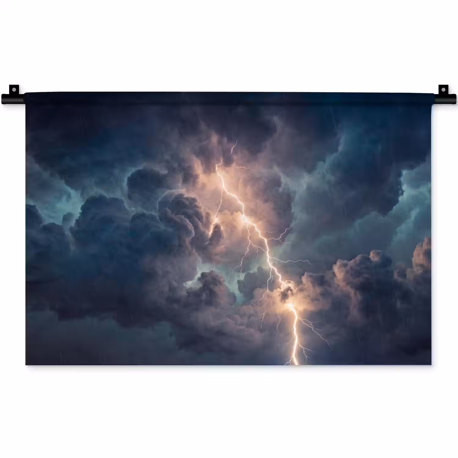 Bliksem - Storm - Natuur - Donker Wandkleed katoen klein -zz3d