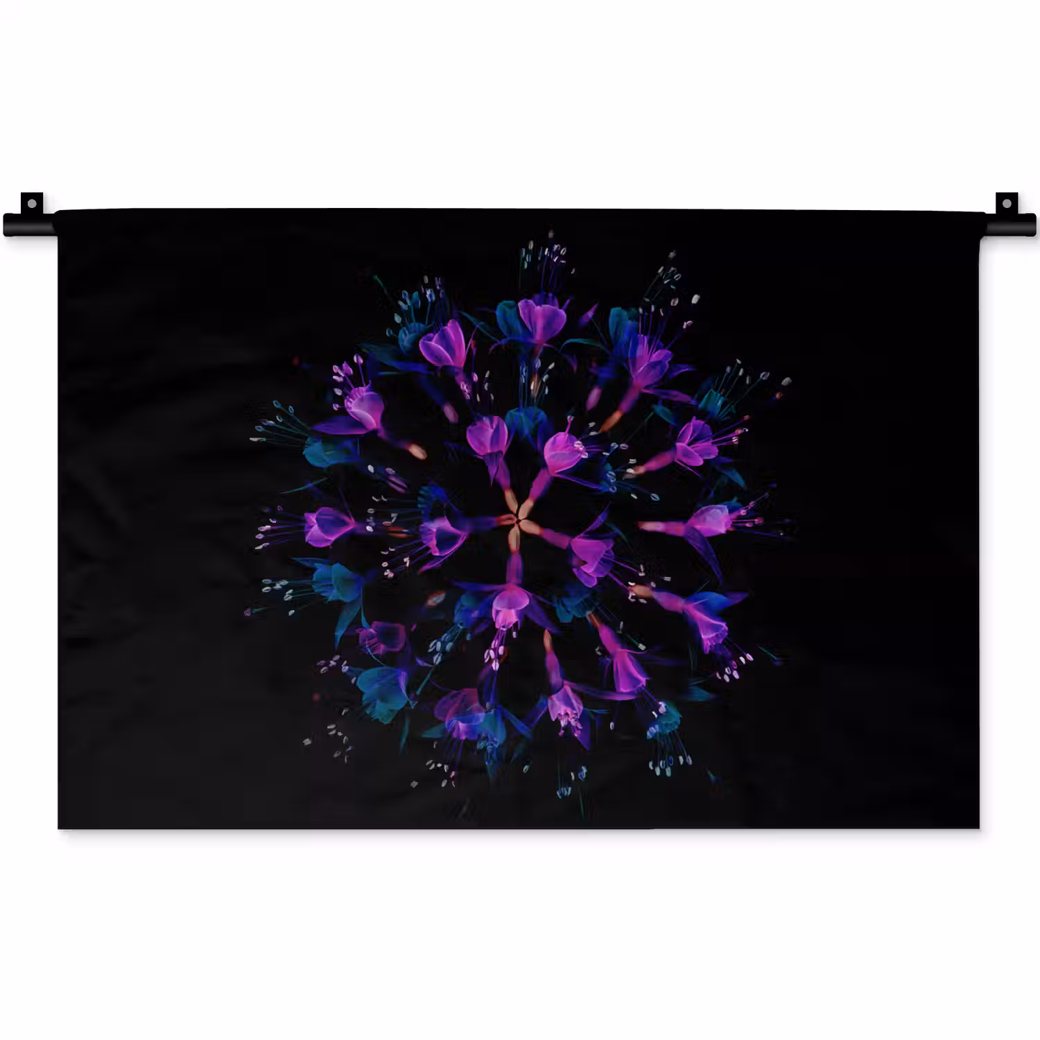 Bloem - Paars - Blauw - Macro - Zwart Wandkleed katoen klein -zz3d