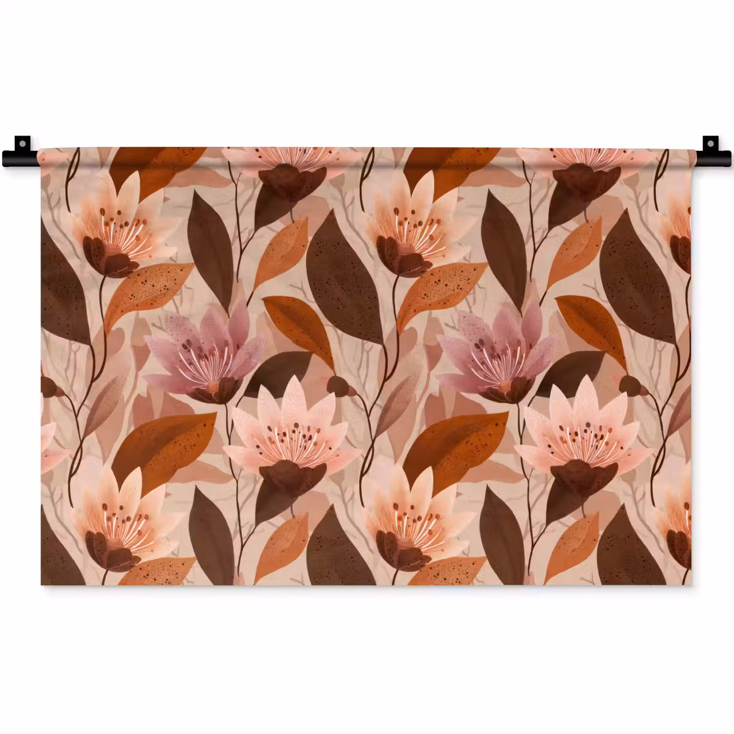 Bloemen - Bladeren - Bruin Wandkleed katoen klein 269 -zz3d