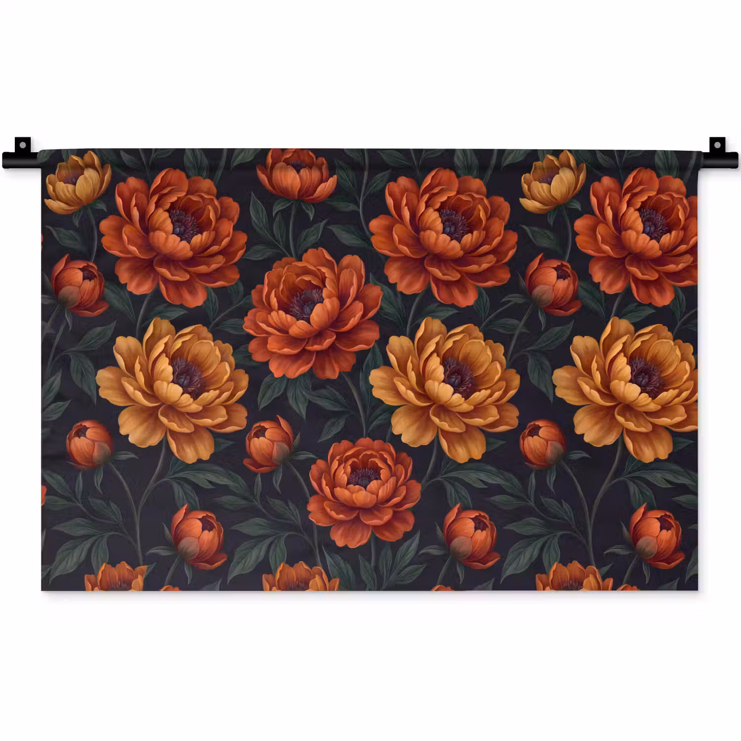 Bloemen - Bladeren - Natuur - Modern - Oranje Wandkleed katoen klein -zz3d