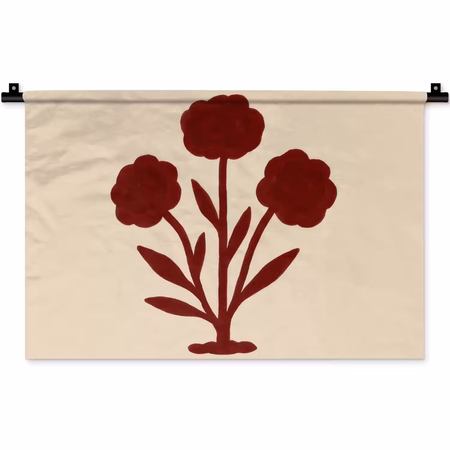 Bloemen - Bladeren - Rood - Minimalistisch Wandkleed katoen klein -zz3d