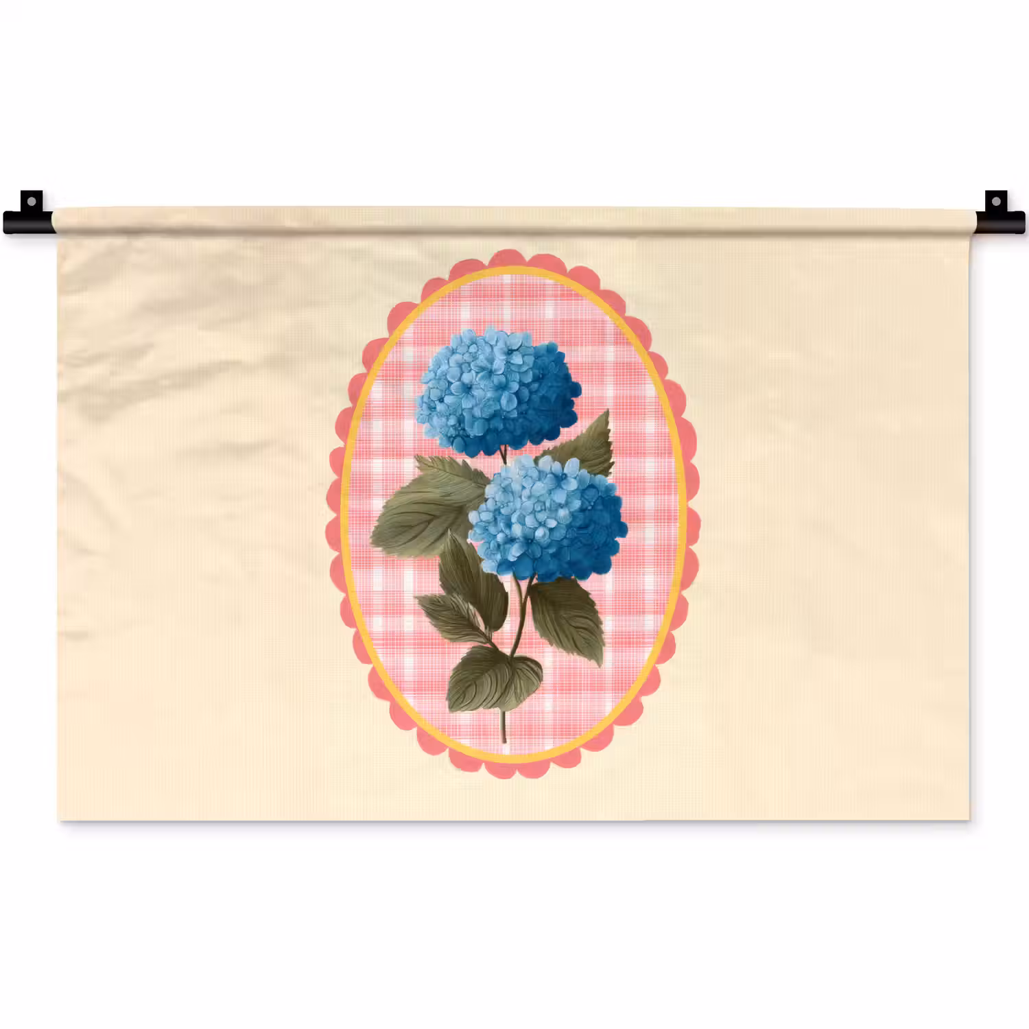 Bloemen - Blauw - Lijst - Bladeren Wandkleed katoen klein -zz3d