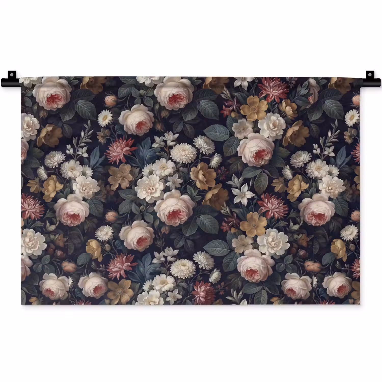 Bloemen - Boeket - Botanisch - Vintage - Donkere achtergrond Wandkleed katoen klein -zz3d