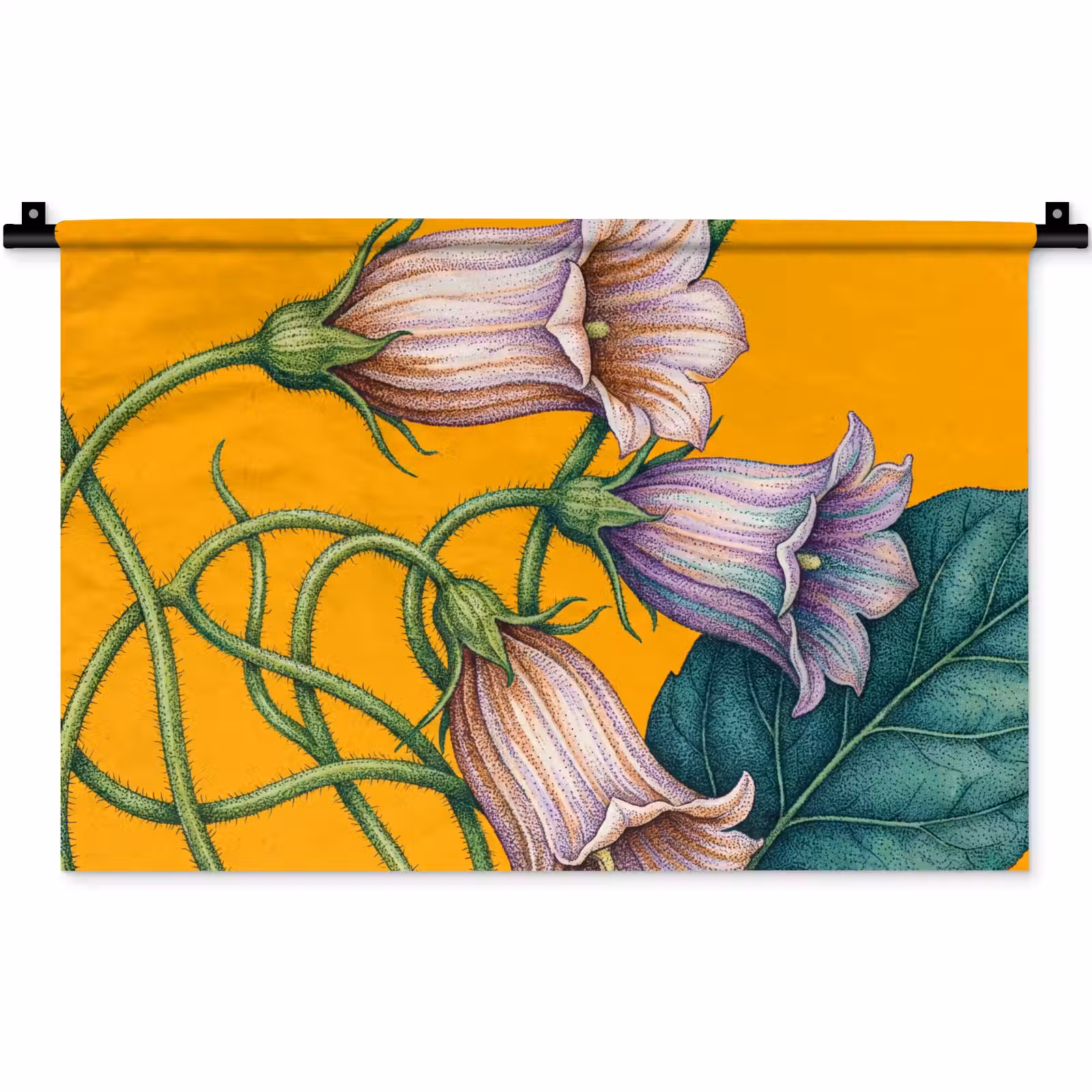Wandteppich - Blumen – Botanik – Gelb - Bloemen - Botanisch - Geel Wandkleed katoen klein