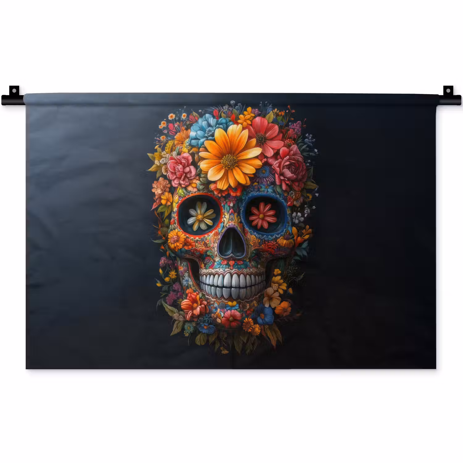 Bloemen - Kleurrijk - Schedel Wandkleed katoen klein -zz3d