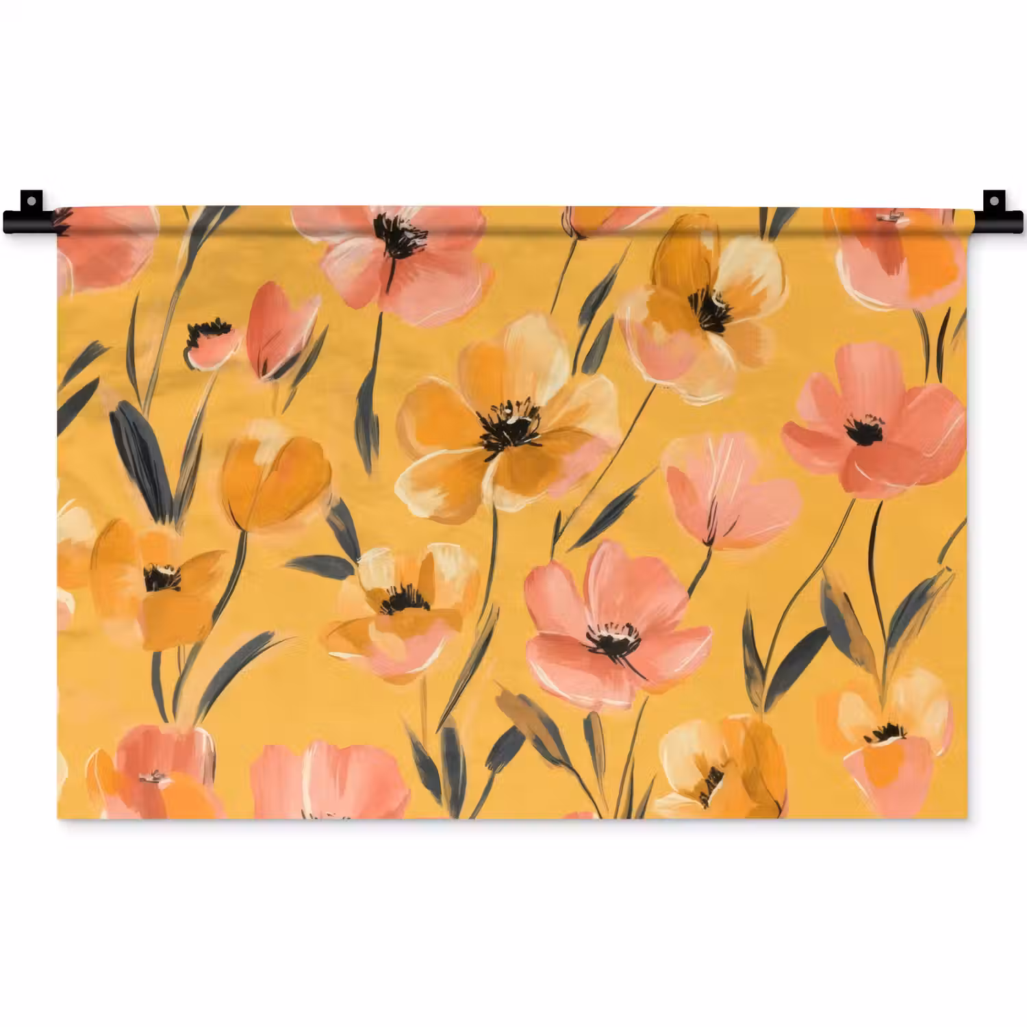 Bloemen - Geschilderd - Geel Wandkleed katoen klein -zz3d