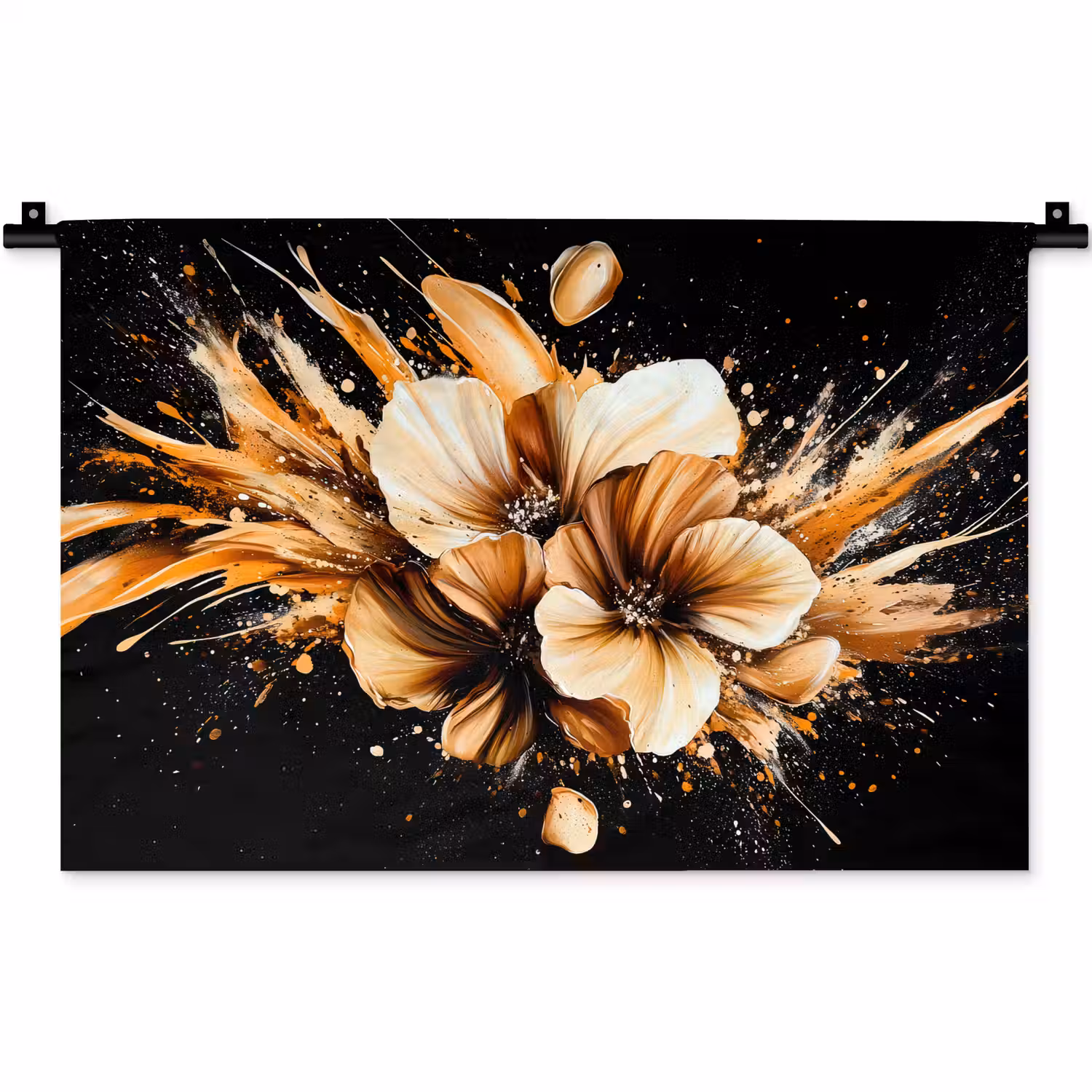 Bloemen - Goud - Graffiti - Zwart - Abstract Wandkleed katoen klein -zz3d