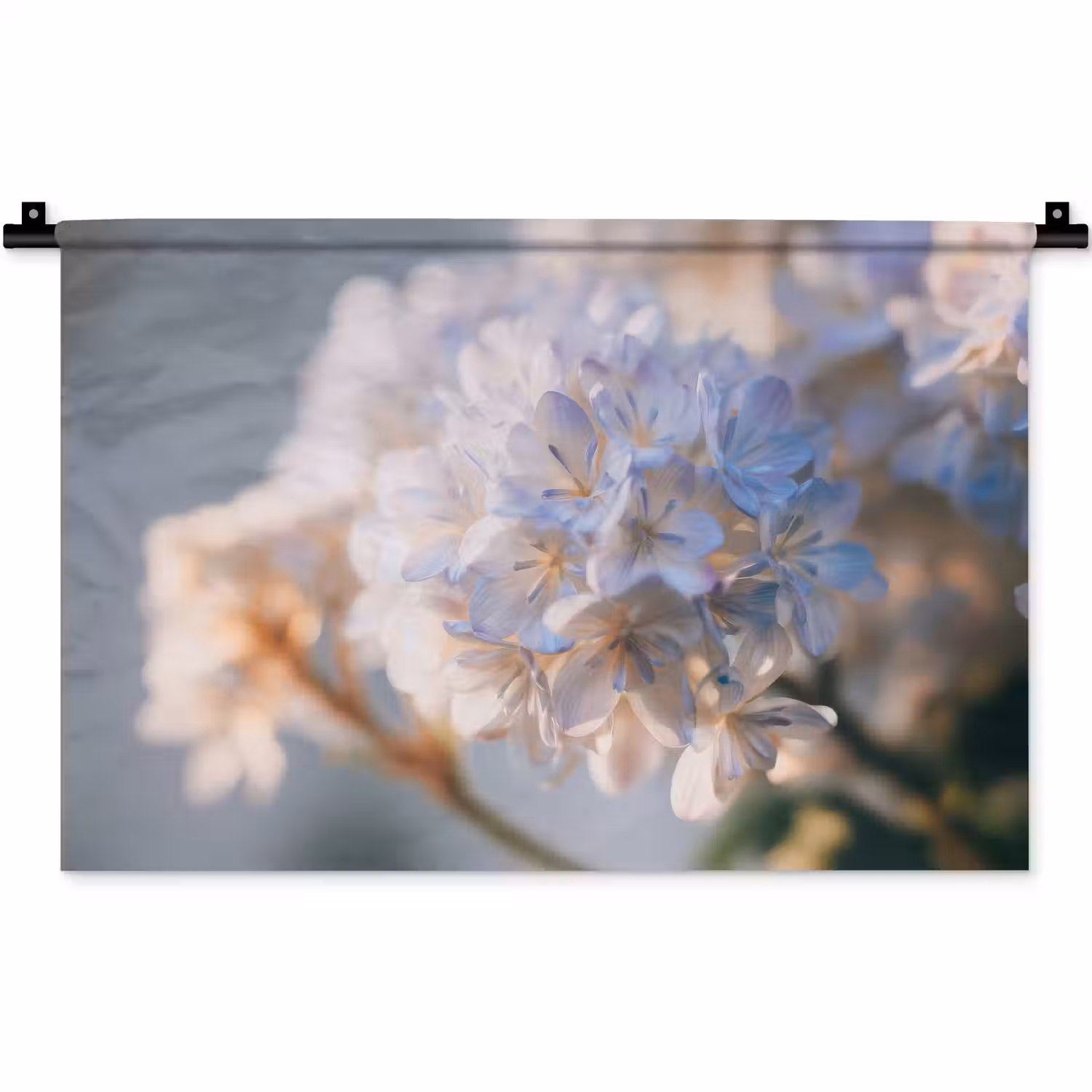 Bloemen - Lichtblauw - Wazig - Trosje Wandkleed katoen klein -zz3d