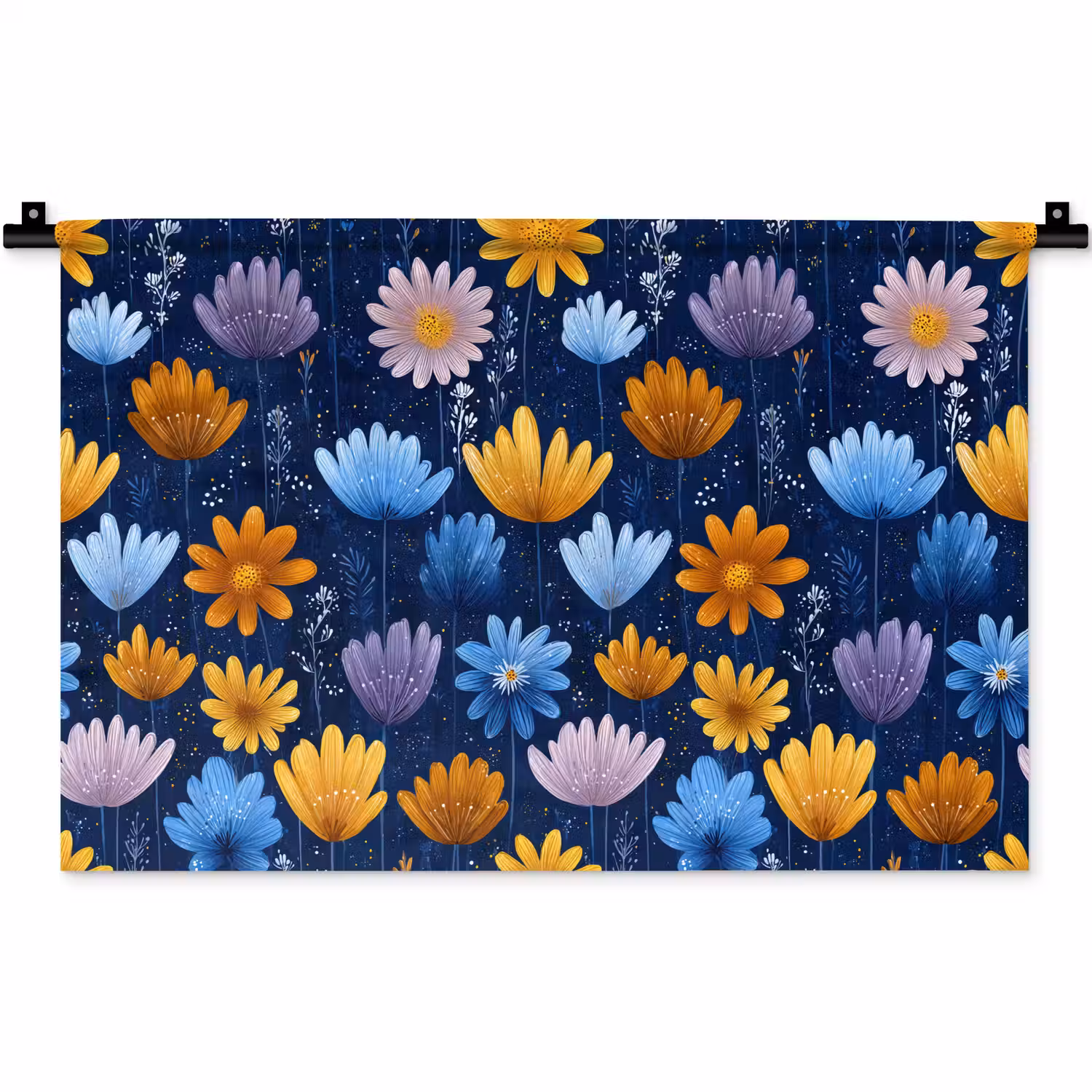 Bloemen - Patroon - Blauw - Contrast Wandkleed katoen klein -zz3d