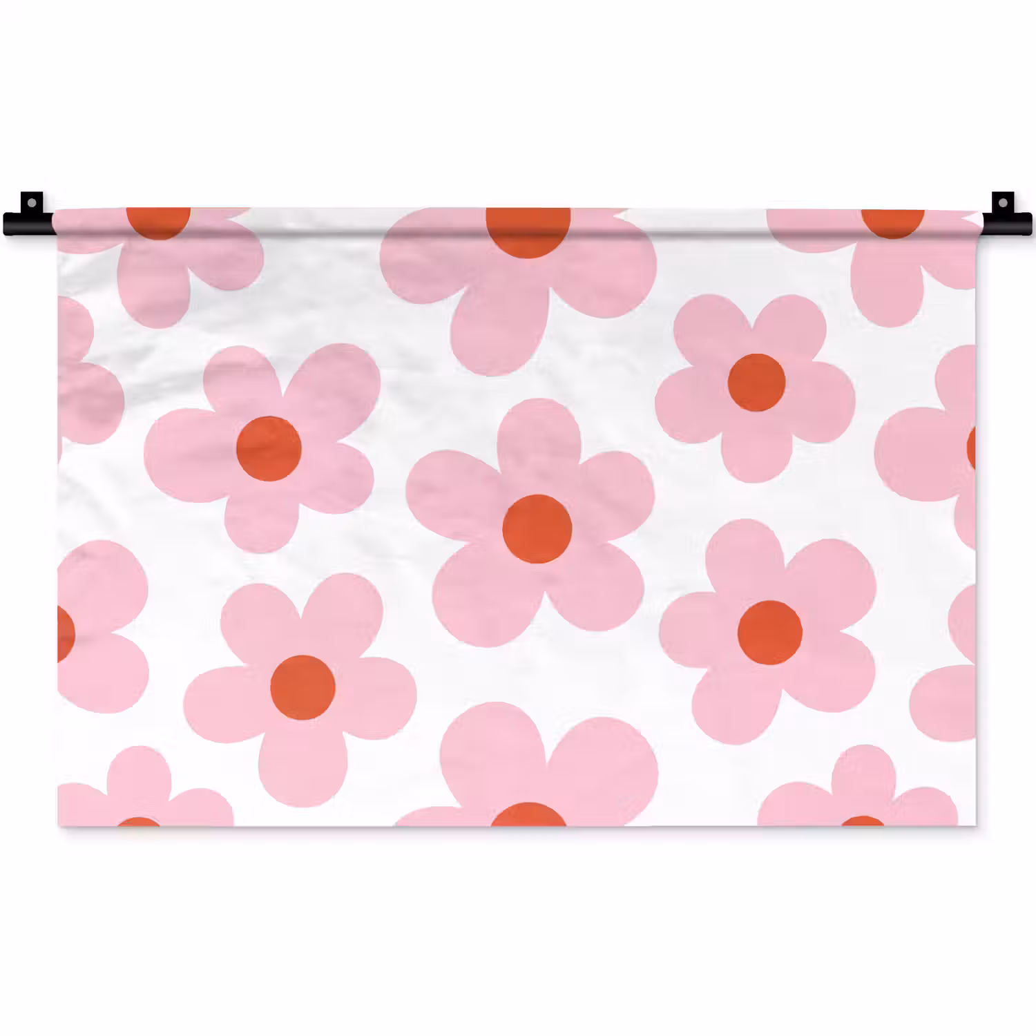 Bloemen - Patroon - Modern - Roze - Wit Wandkleed katoen klein -zz3d