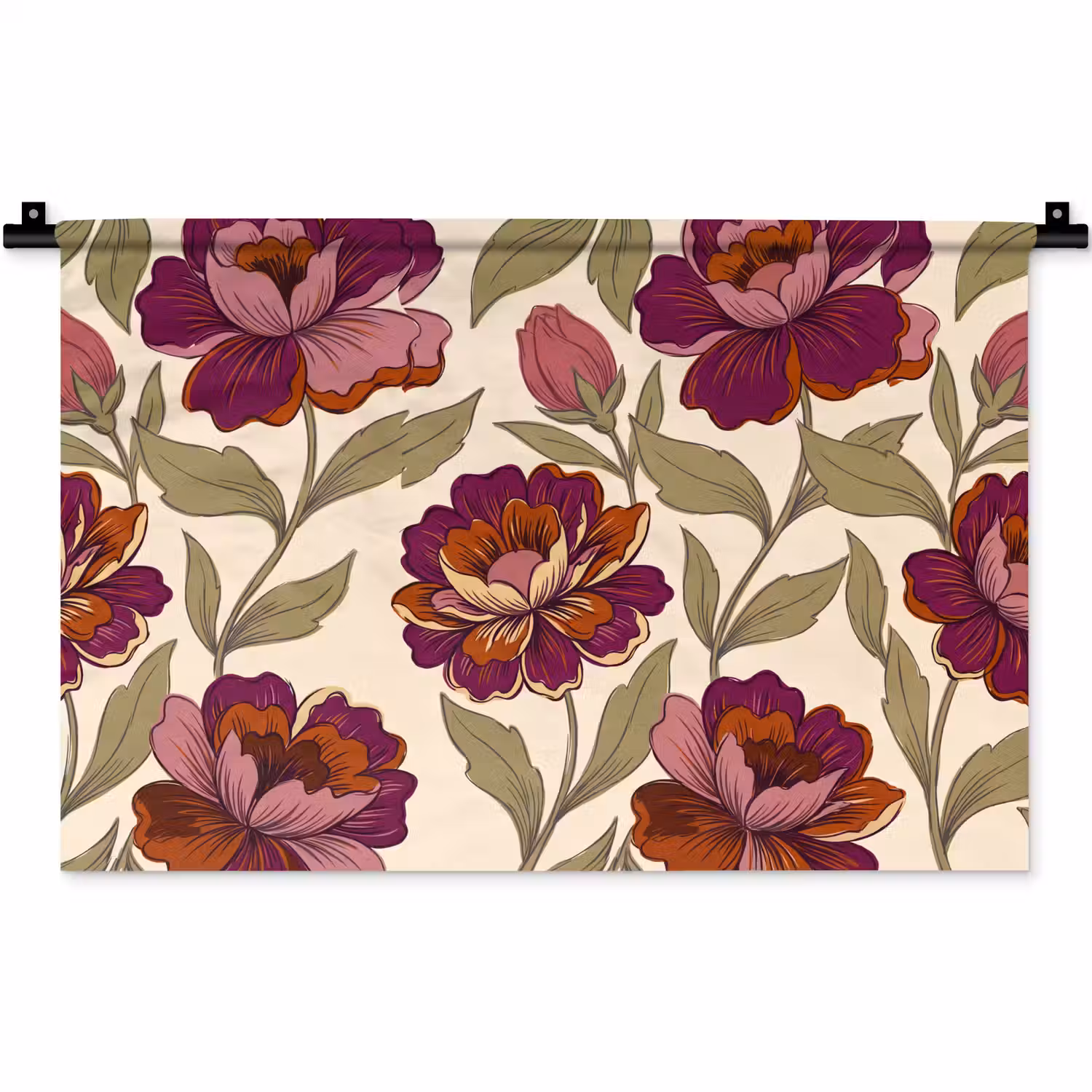 Bloemen - Patroon - Natuur - Modern - Paars Wandkleed katoen klein -zz3d