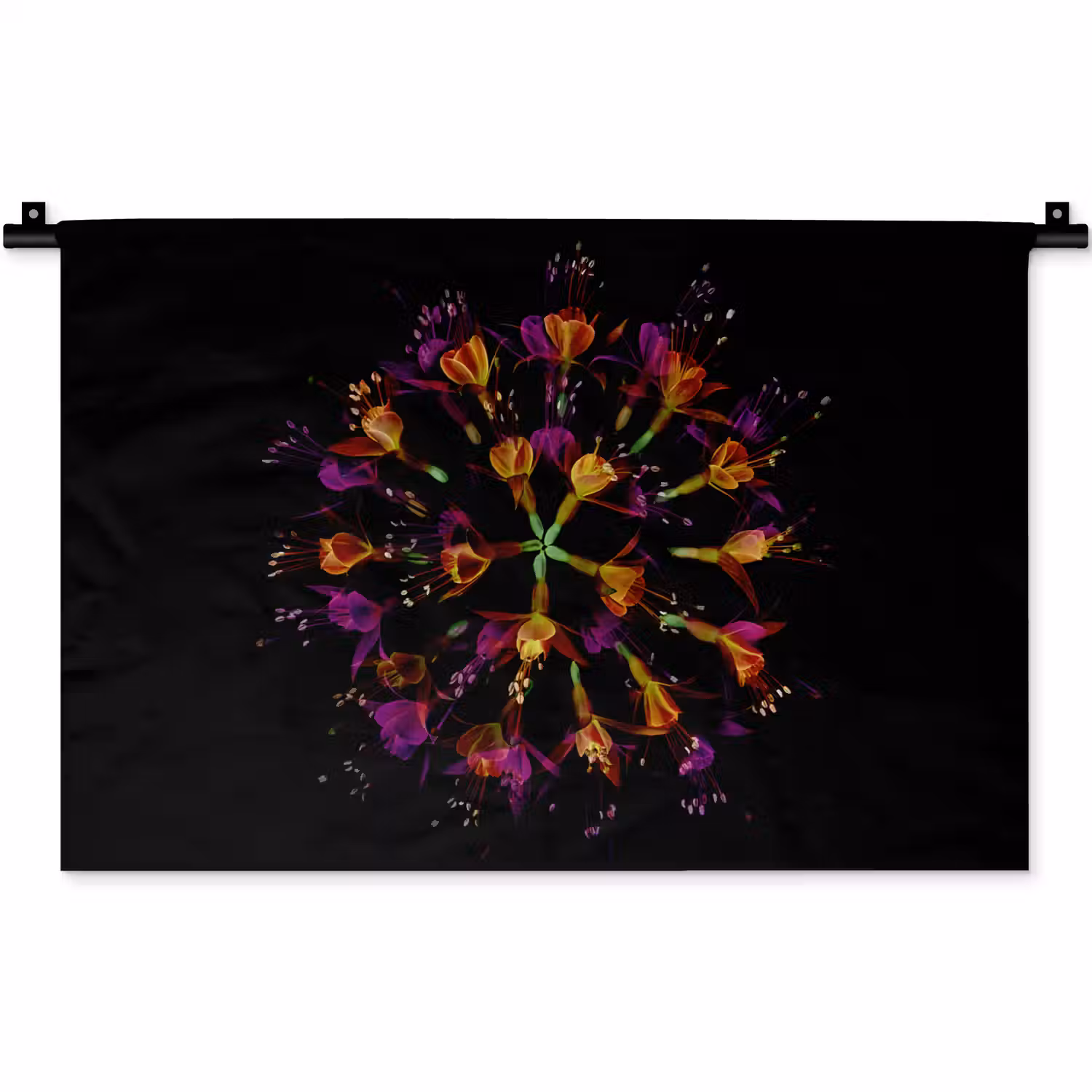 Bloemen - Oranje - Roze - Zwart Wandkleed katoen klein -zz3d