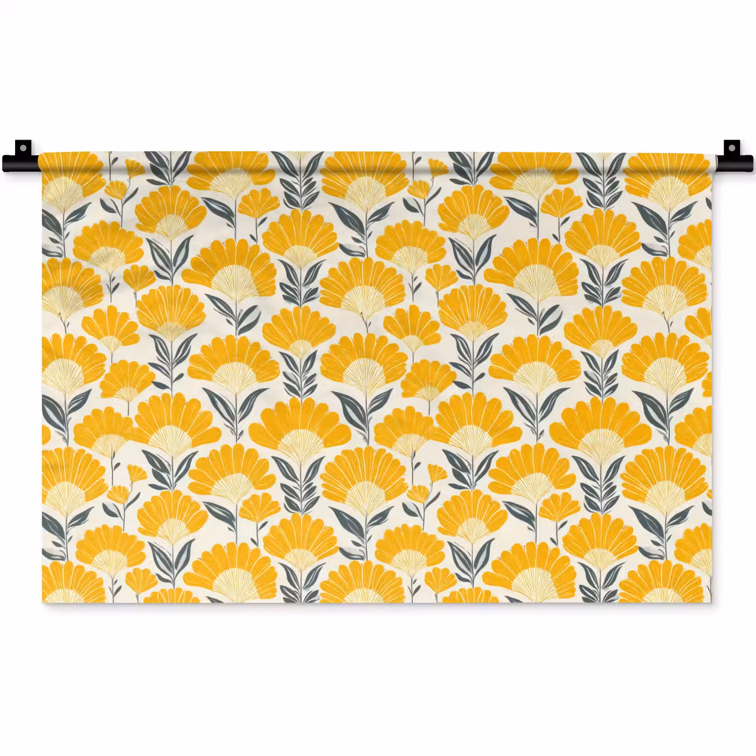 Bloemen - Retro - Botanisch - Okergeel - Grijs Wandkleed katoen klein 269 -zz3d