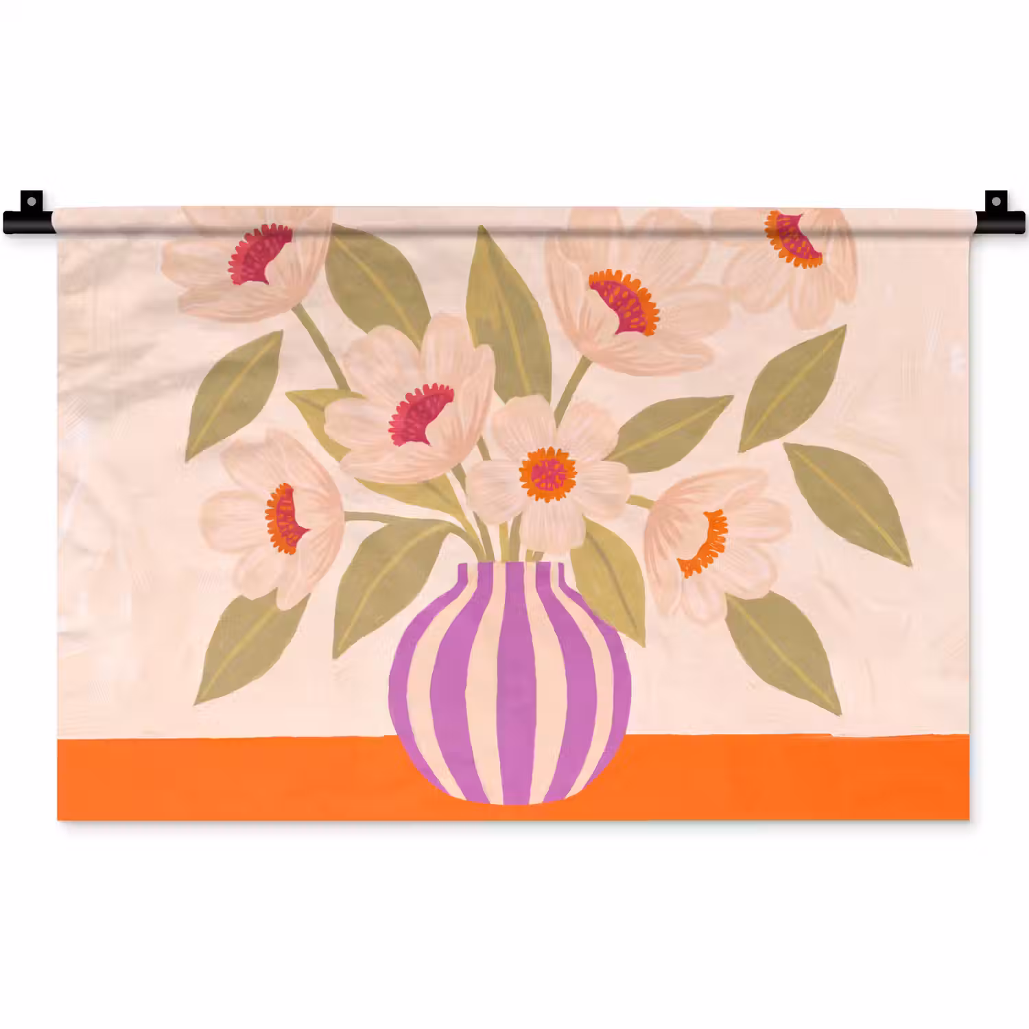 Bloemen - Vaas - Abstract - Paars - Oranje Wandkleed katoen klein -zz3d