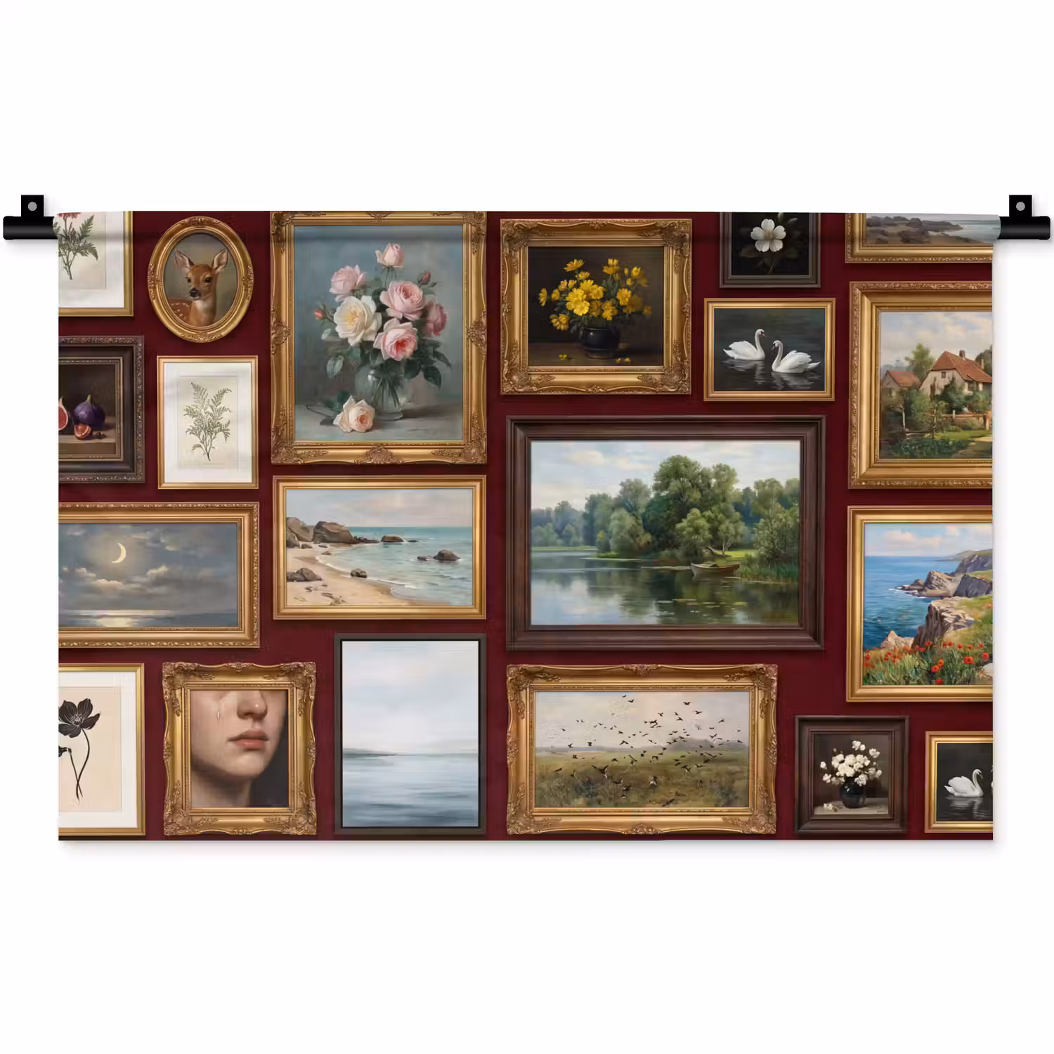 Bloemen - Vaas - Klassiek - Kunst - Rood Wandkleed katoen klein -zz3d