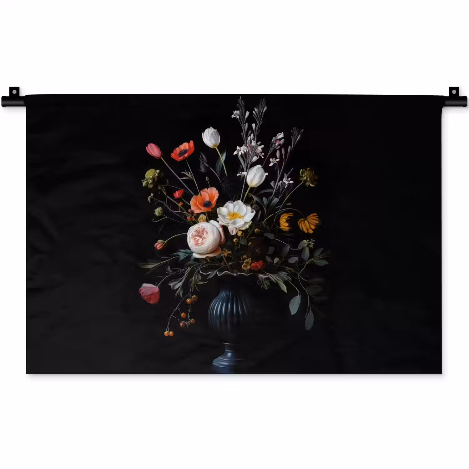 Bloemstuk - Vaas - Zwart Wandkleed katoen klein -zz3d