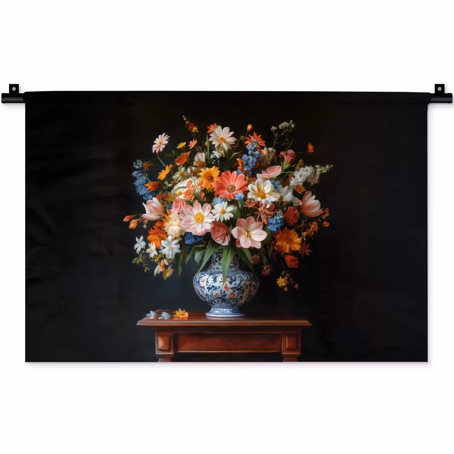 Boeket - Roze - Bloemen - Vaas Wandkleed katoen klein -zz3d