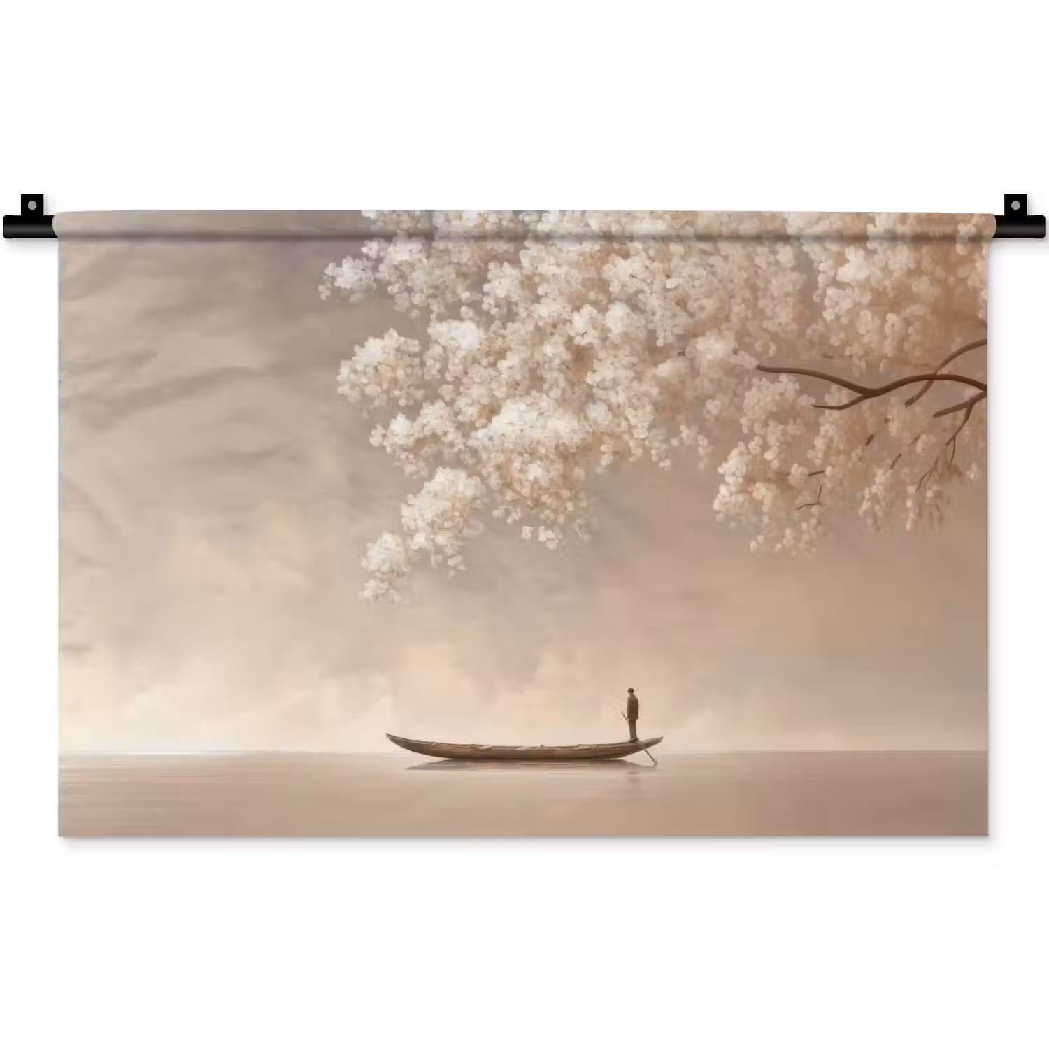 Bloesems - Wit - Boot - Minimalistisch Wandkleed katoen klein -zz3d